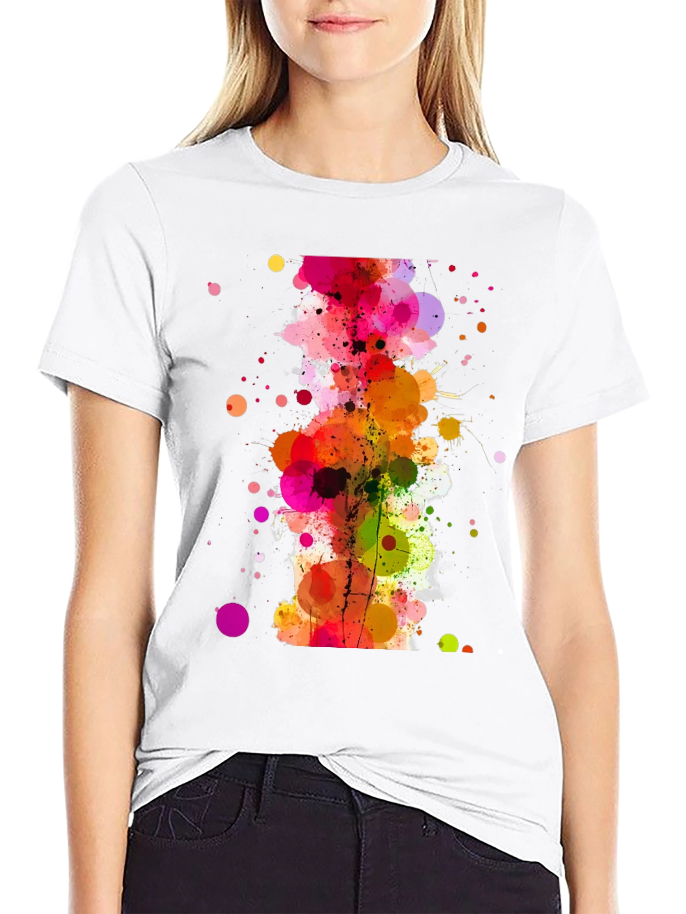Black Abstract Watercolor Splatter Print Black T-Shirt view 9