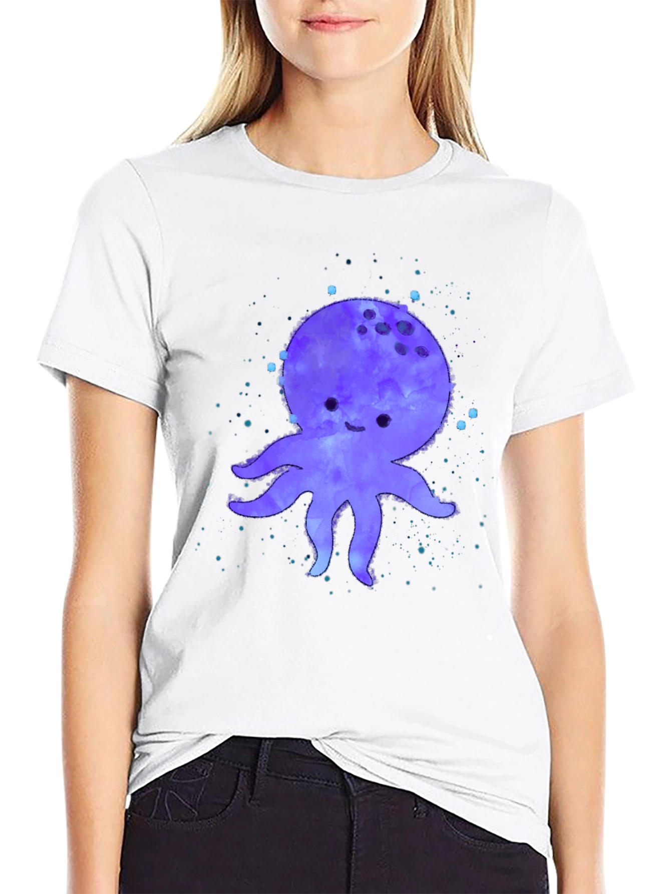 Black Cute Octopus Graphic Print Black T-Shirt view 9