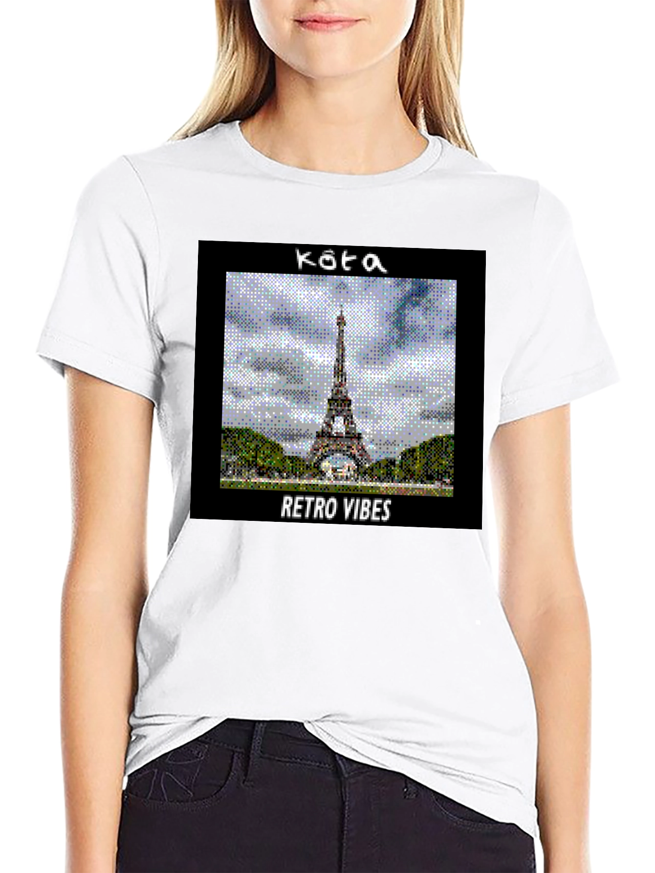 Black Retro Vibes Paris Eiffel Tower Graphic T-Shirt view 9