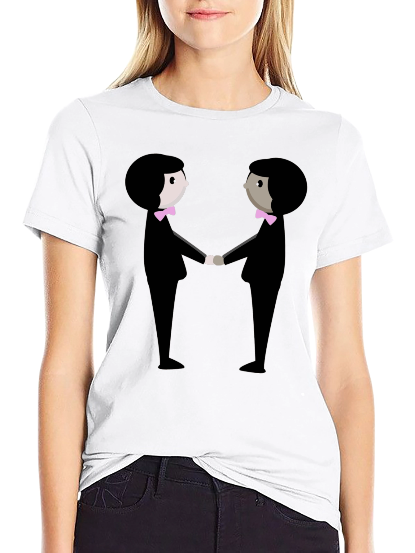 Black Graphic Tee: Two Figures Holding Hands view 9