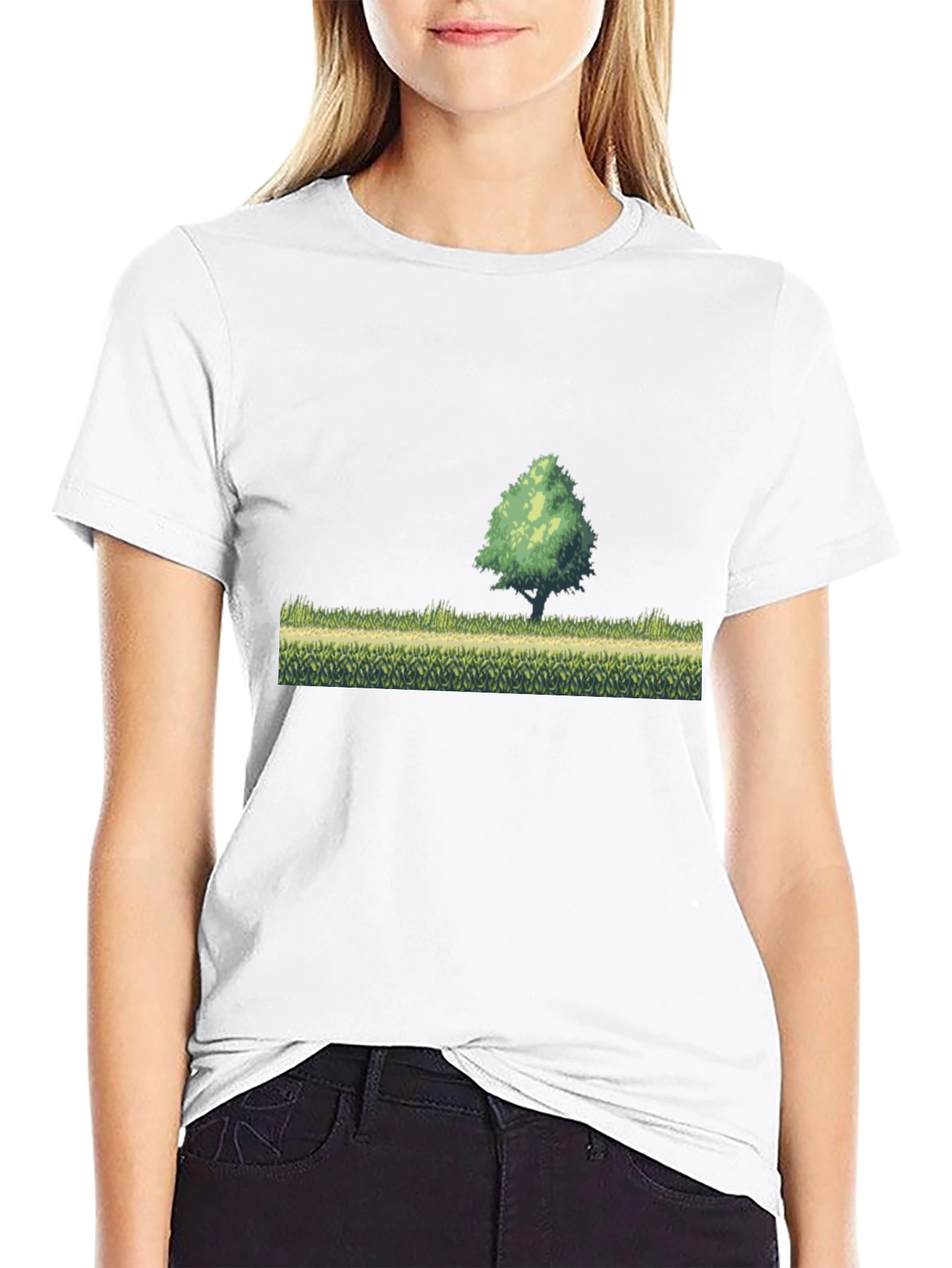 Black Retro Pixel Art T-Shirt - Nature Scene view 9