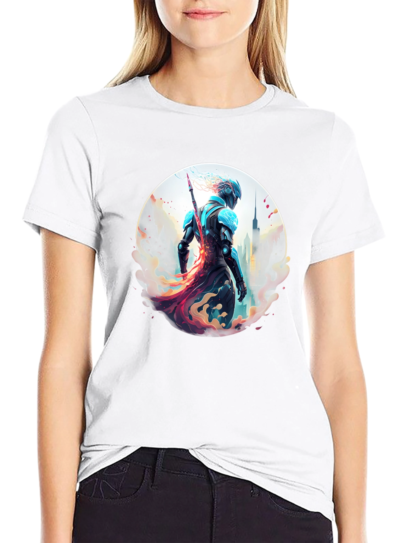 Black Sci-Fi Warrior T-Shirt - Urban Protector Design view 9