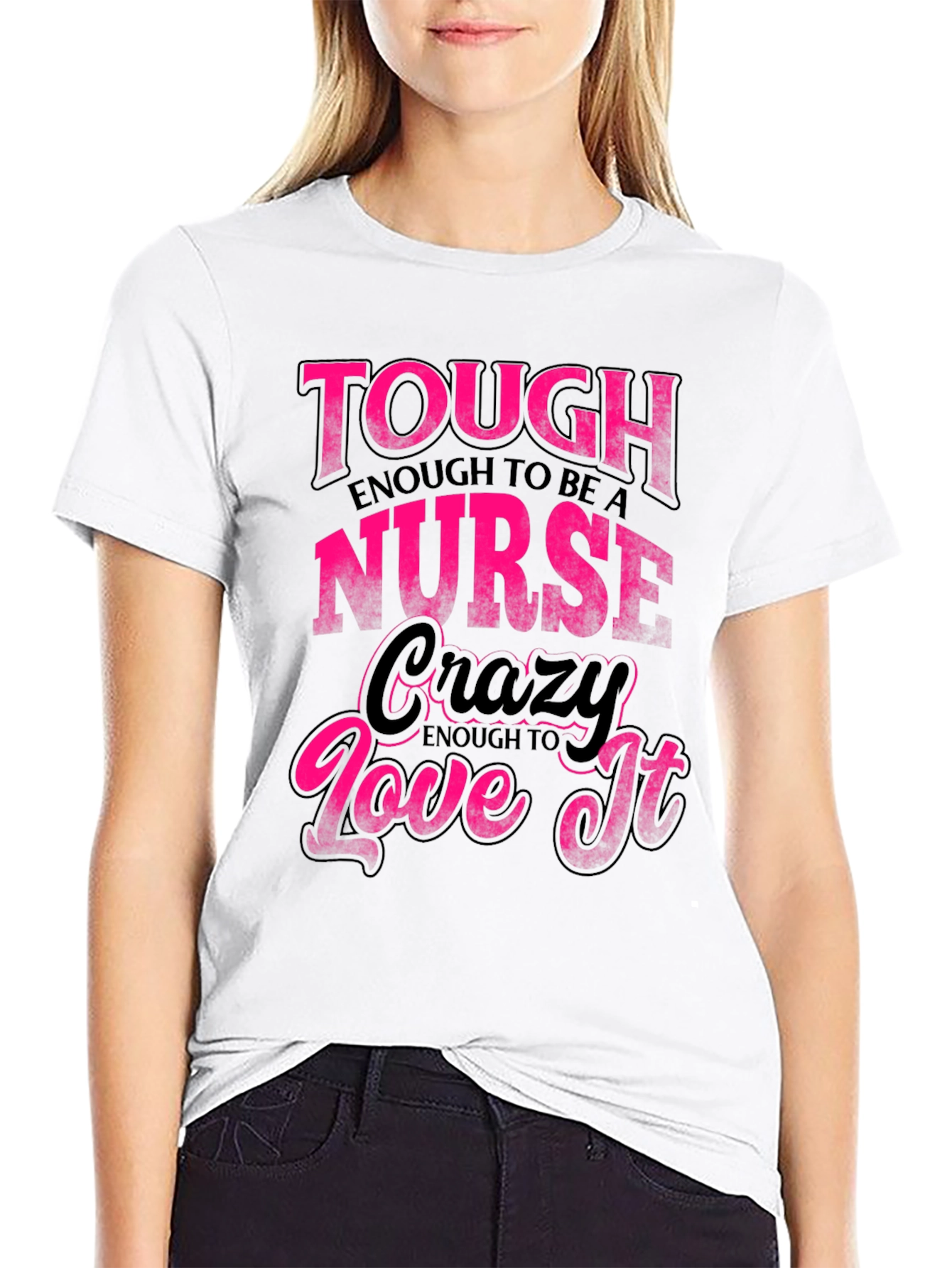 Black Tough Enough Nurse Black Graphic Tee view 9