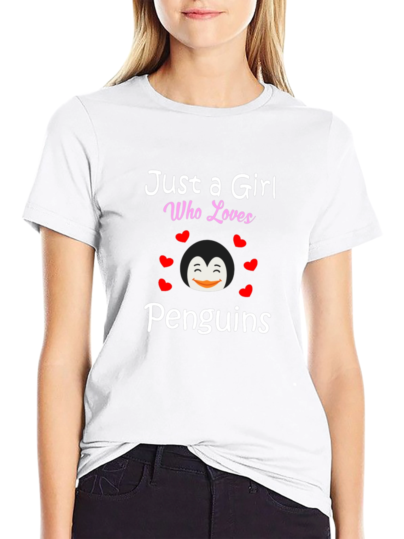 Black Just a Girl Who Loves Penguins Graphic Tee view 9