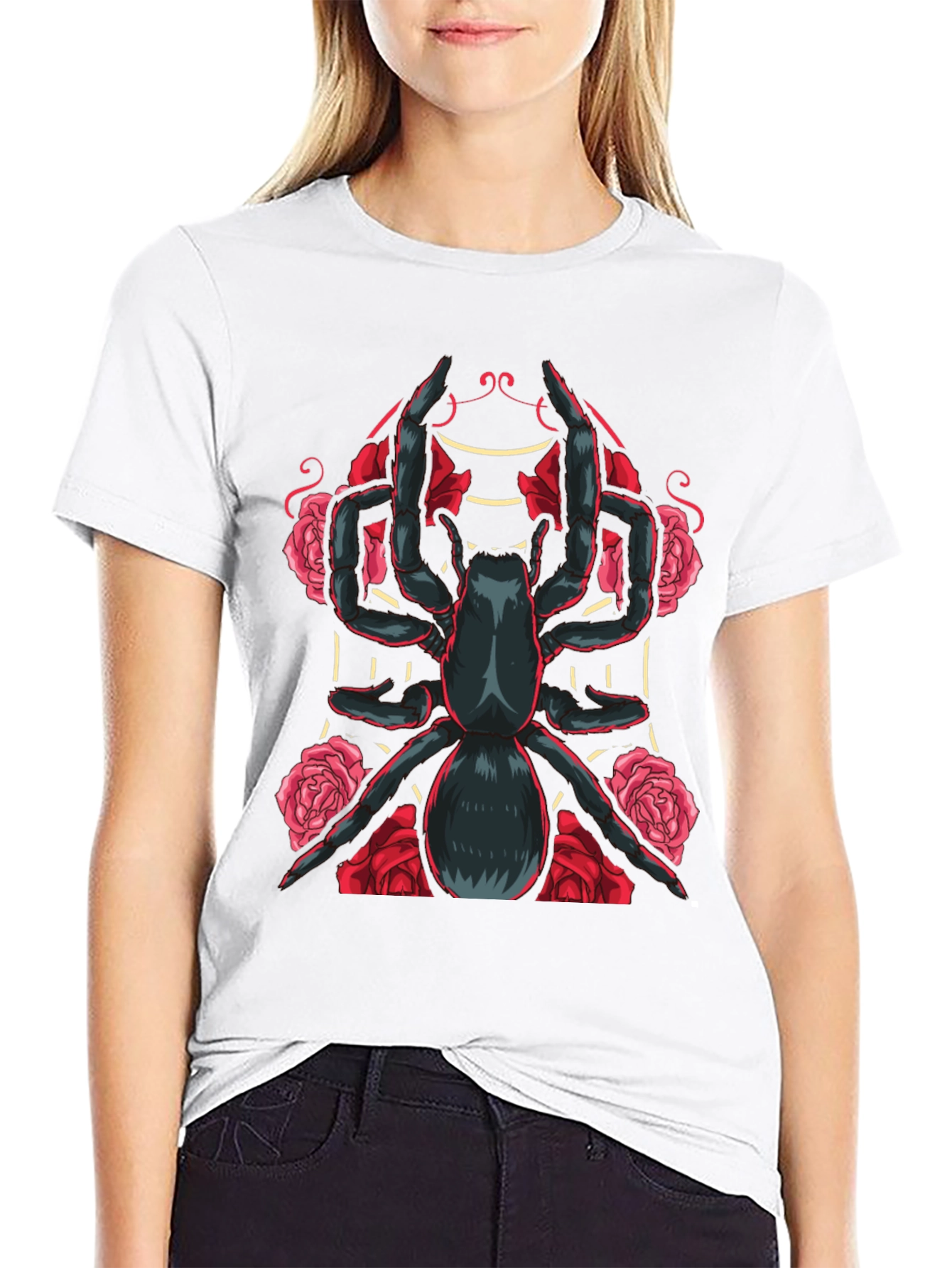 Black Spider & Roses Graphic T-Shirt - Dark Aesthetic view 9