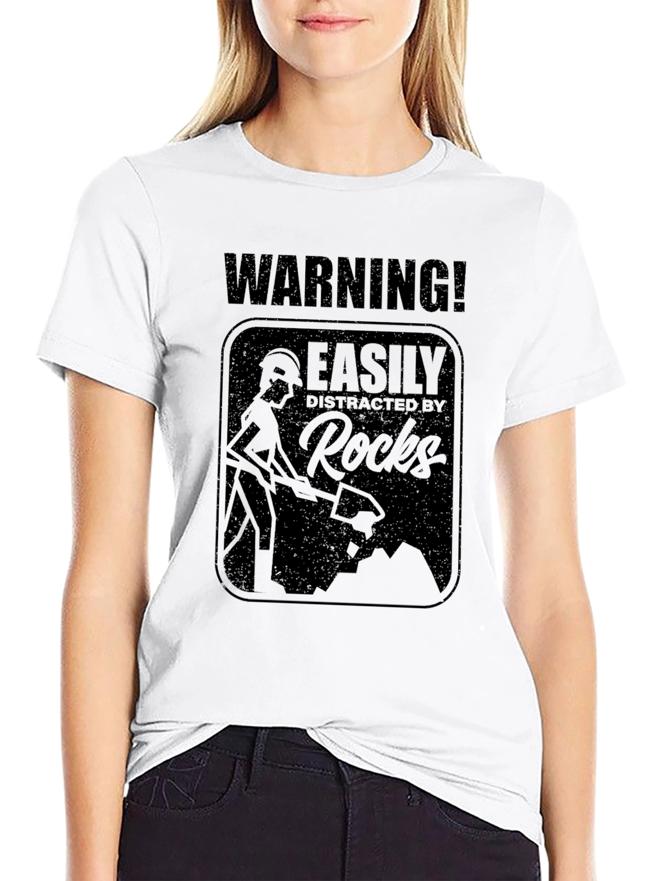 Black Warning! Easily Distracted By Rocks T-Shirt view 9