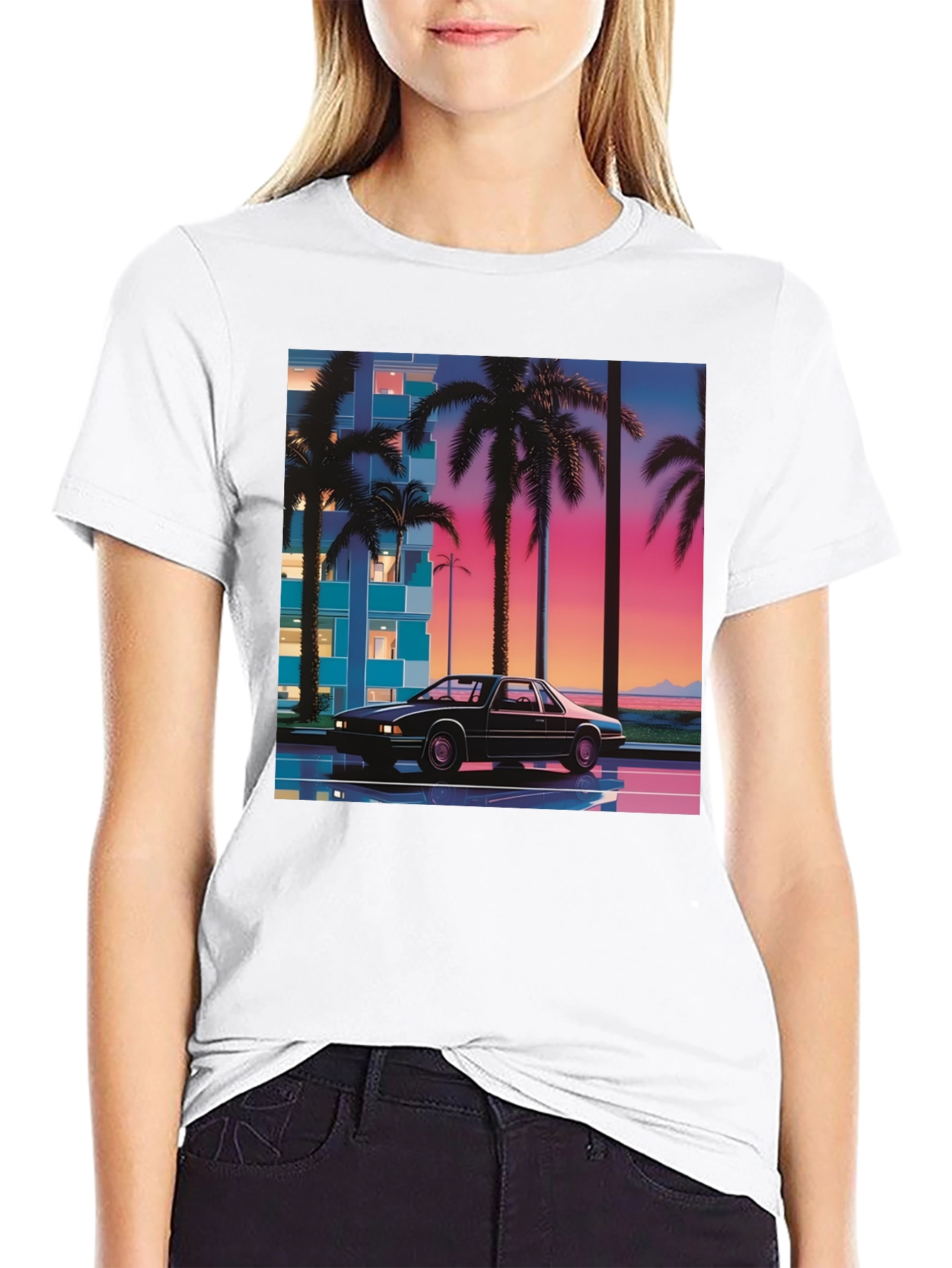 Black Retro Wave Car T-Shirt view 9