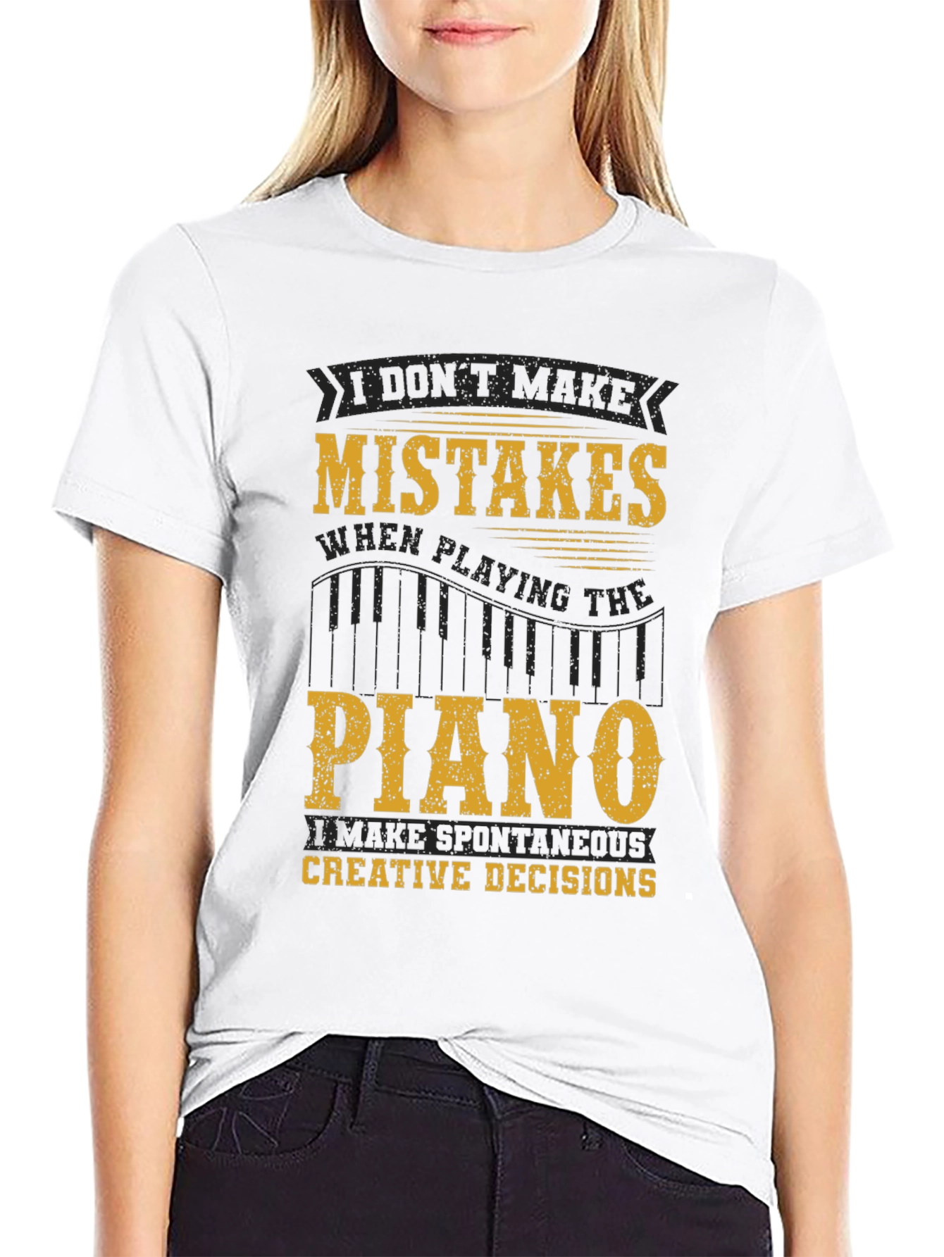 Black Funny Piano T-Shirt - I Don't Make Mistakes! view 9
