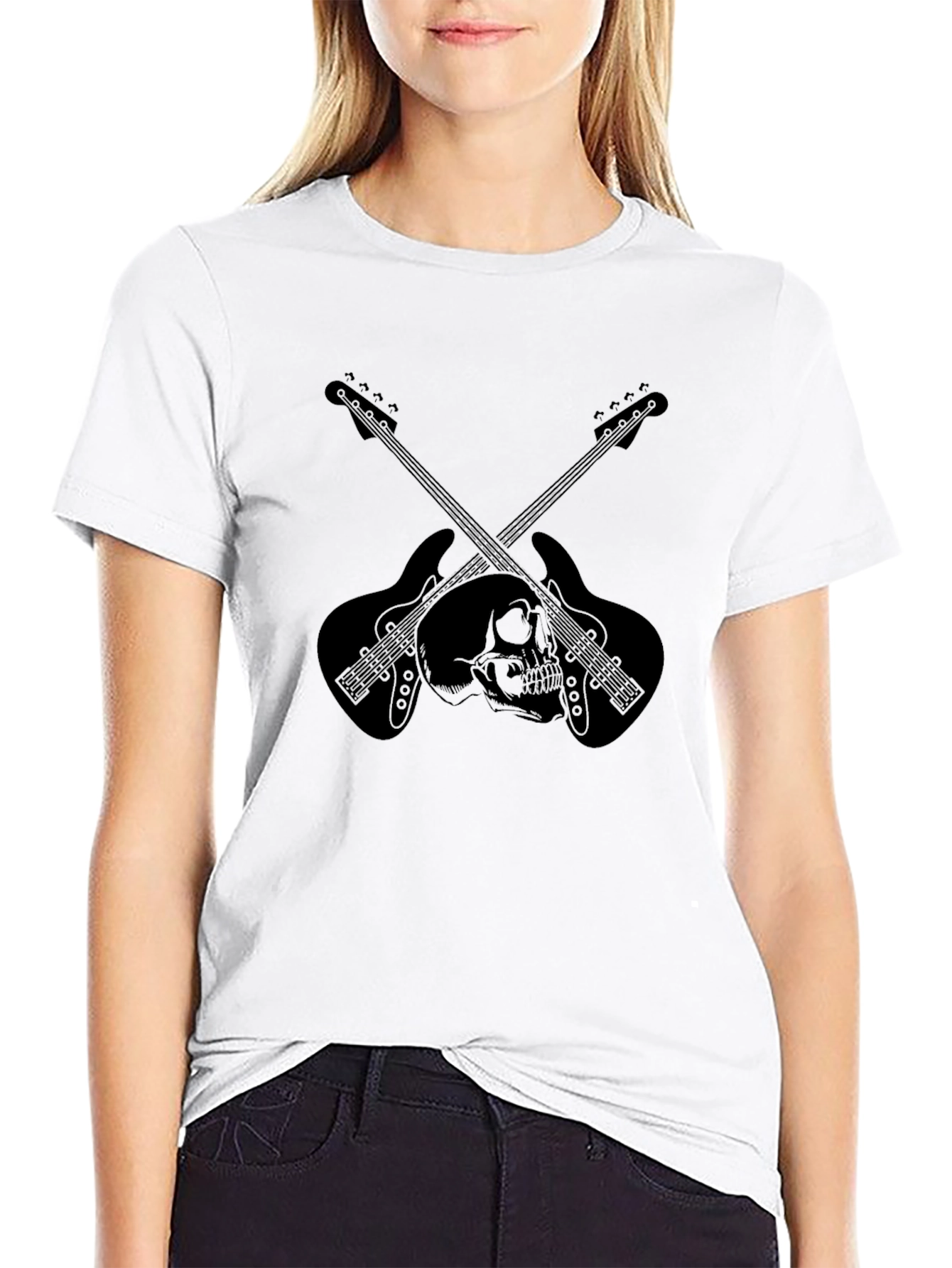 Black Skull & Guitar Graphic Tee - Rocker Style view 9