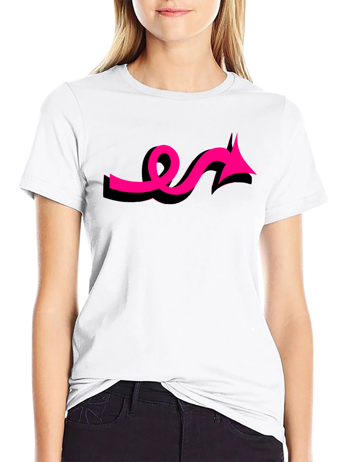Black Black Tee with Funky Pink Arrow Design view 9
