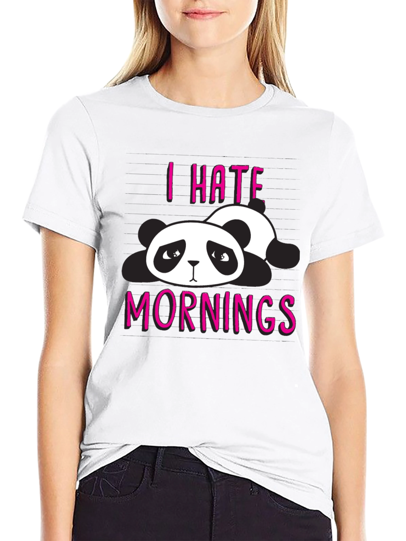 Black I Hate Mornings Panda Graphic T-Shirt view 9