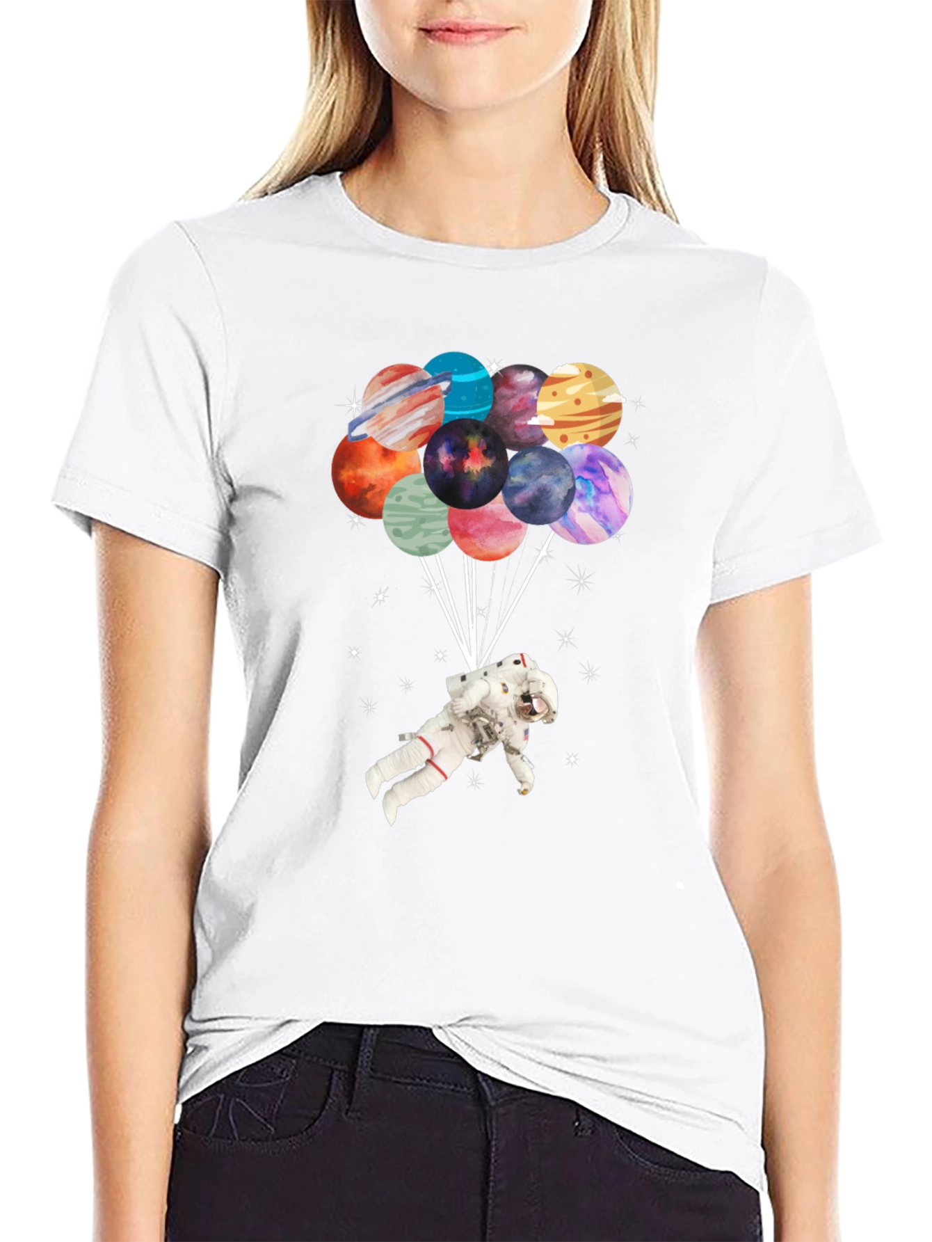 Black Astronaut Planet Balloon Graphic T-Shirt view 9