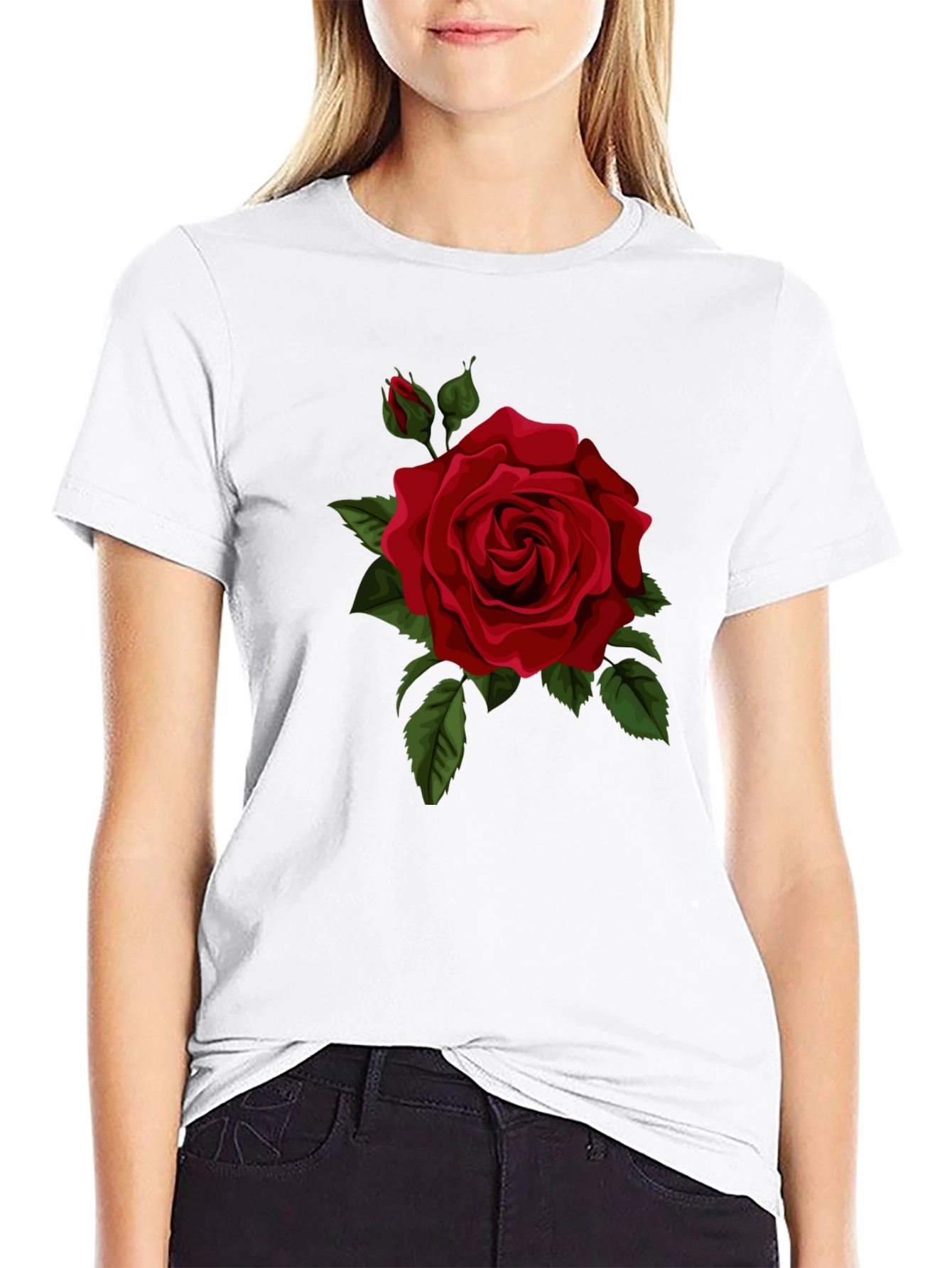 Black Red Rose Graphic Black T-Shirt view 9