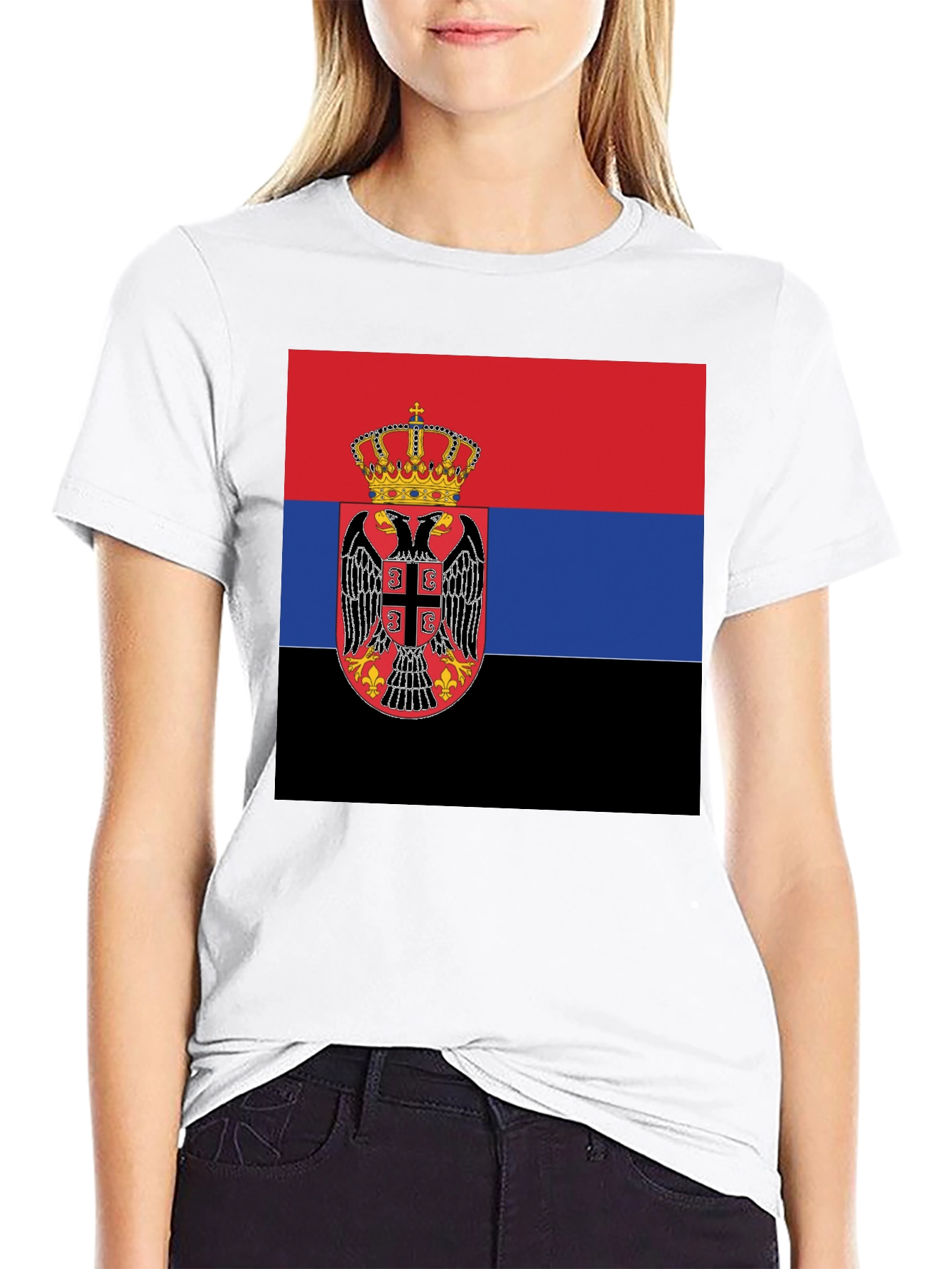 Serbian Flag T-Shirt - Black Crew Neck Tee - 9