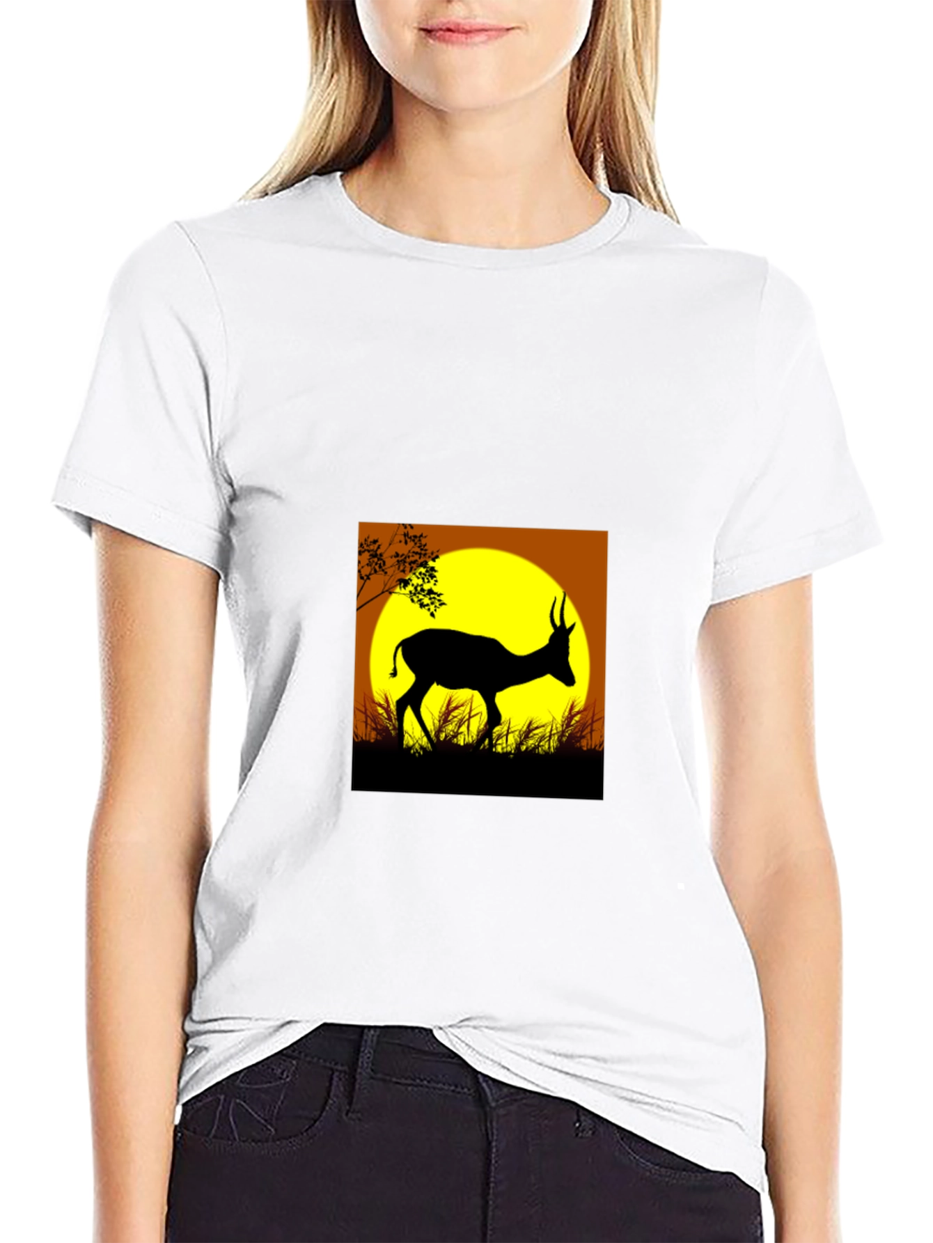 Black Silhouette Deer Graphic Tee view 9