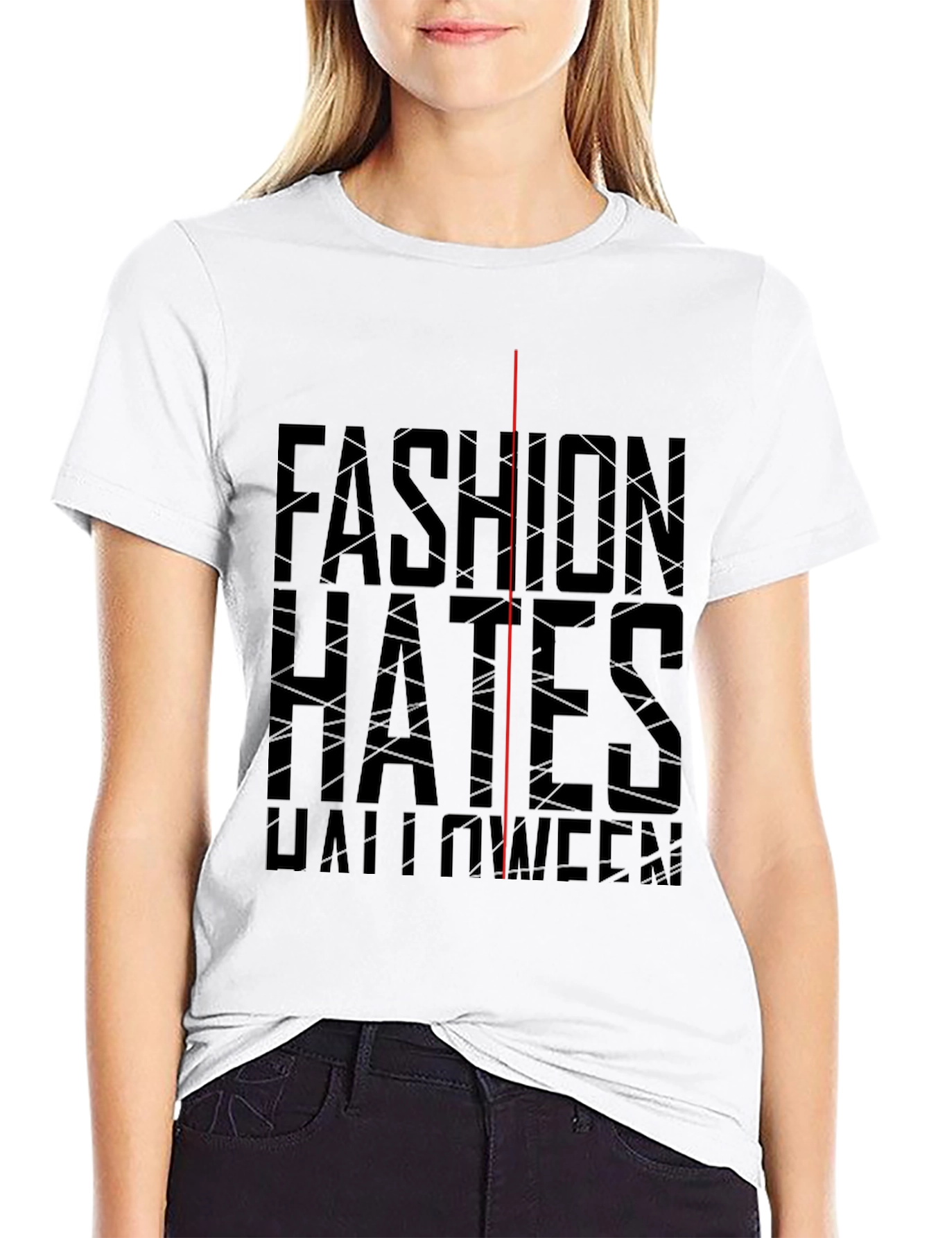 Black Fashion Hates Halloween Black Graphic Tee view 9