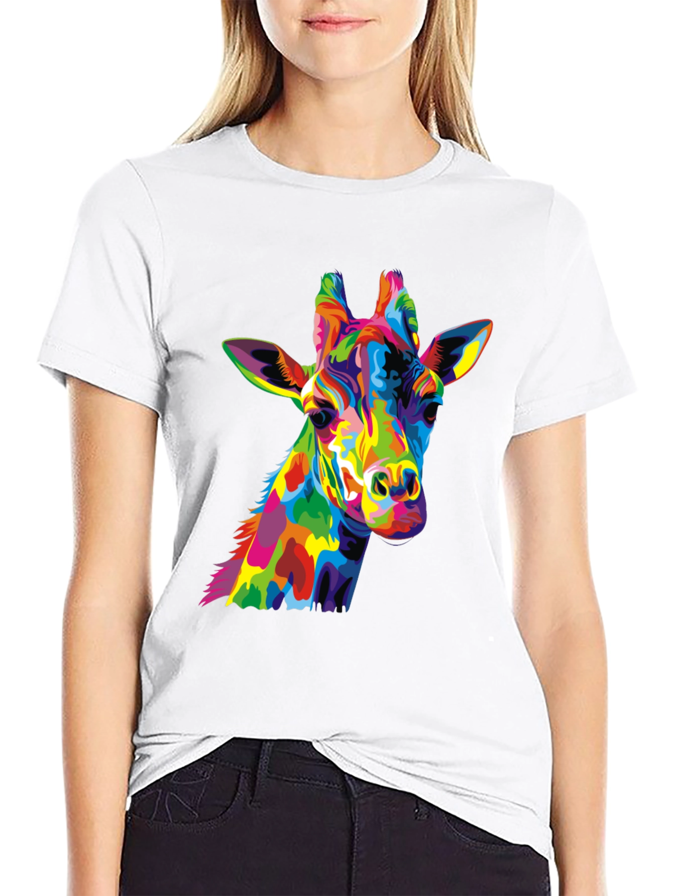 Black Colorful Giraffe Graphic Tee view 9