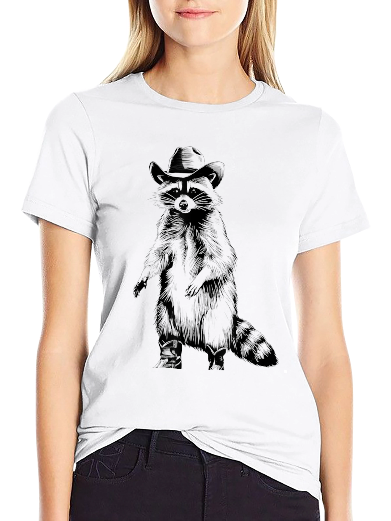 Black Raccoon Cowboy Graphic Tee - Black Cotton T-Shirt view 9