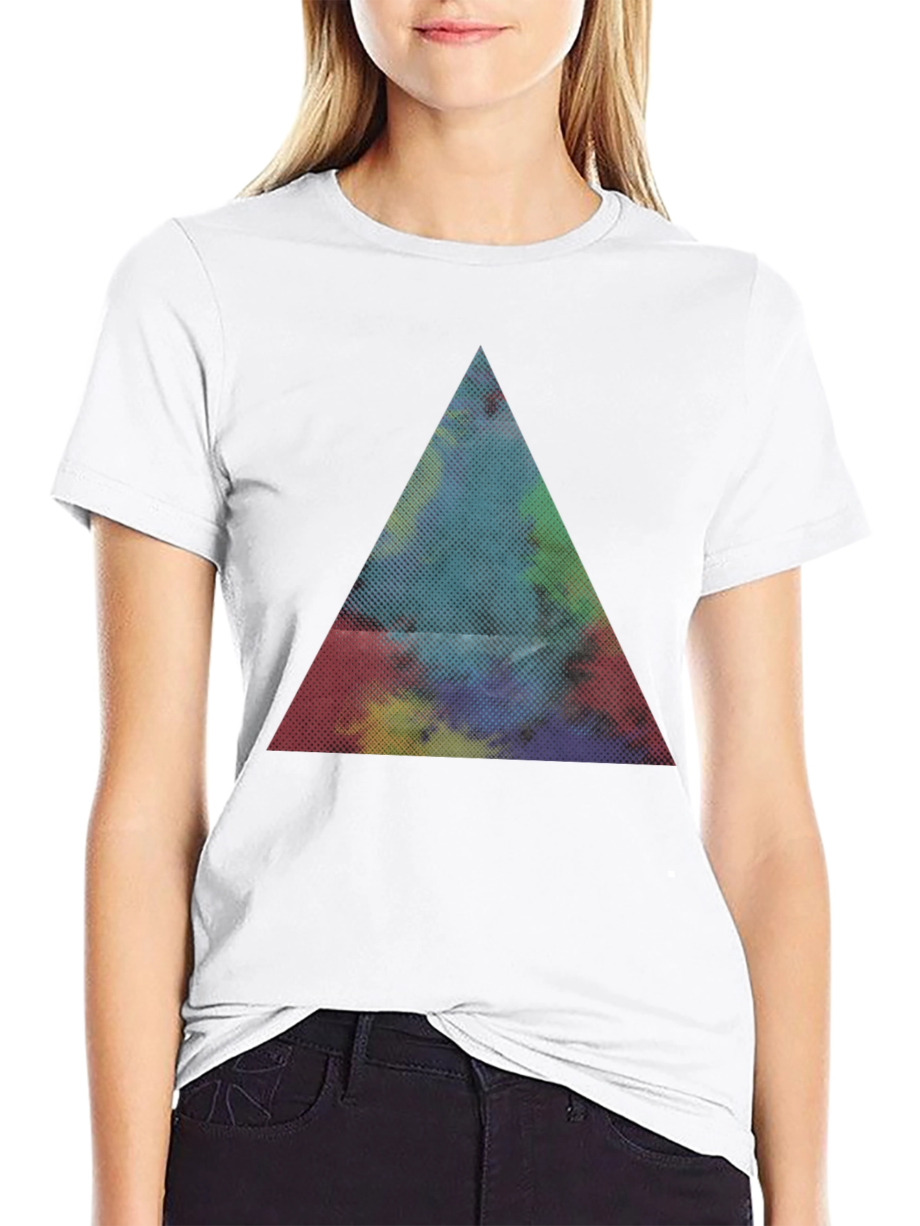 Black Abstract Triangle Graphic Black T-Shirt view 9