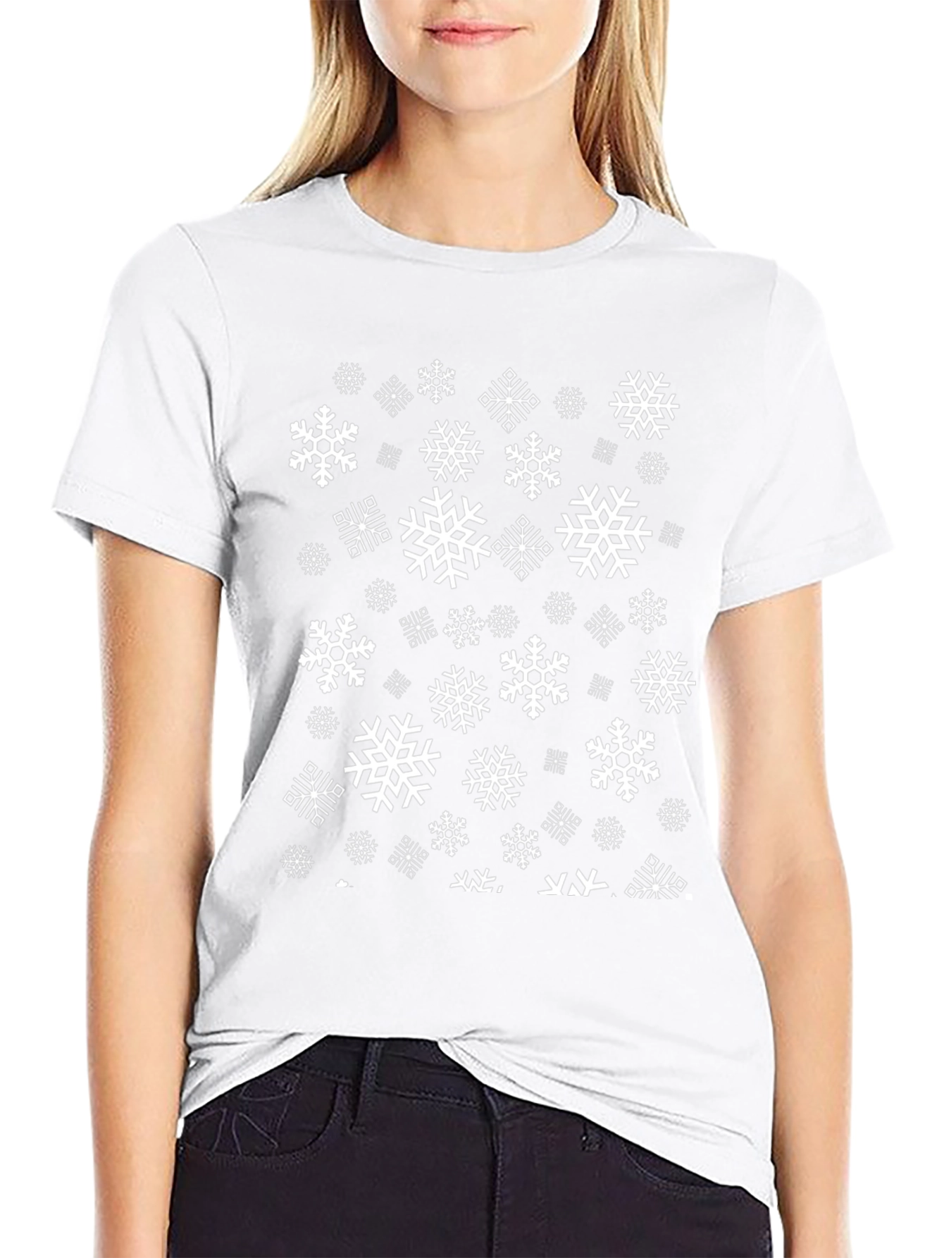 Black Snowflake Pattern Black T-Shirt view 9