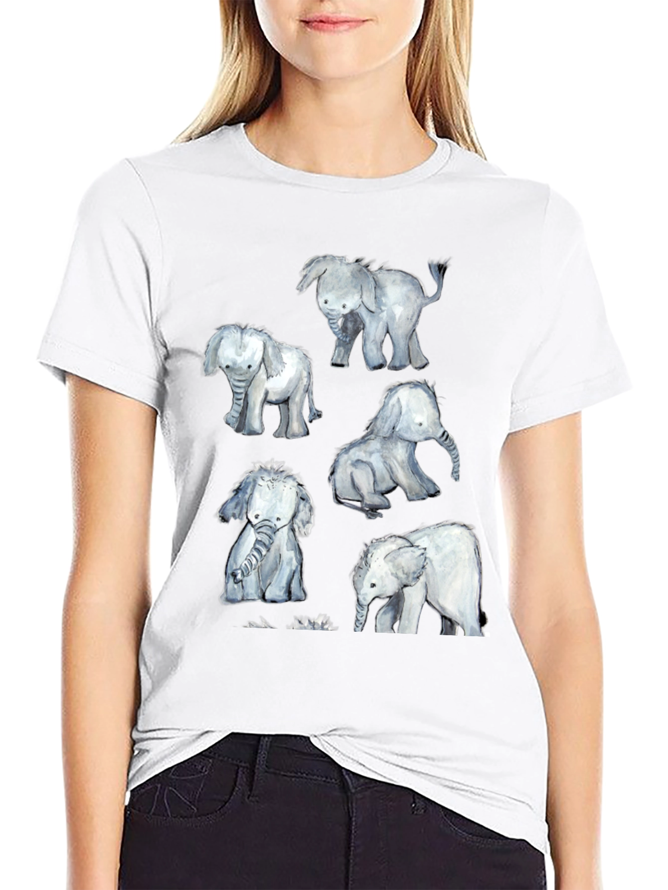 Black Elephant Watercolor Graphic Tee - Black view 9