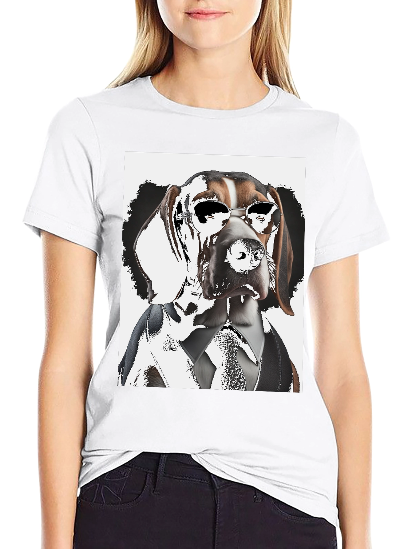 Black Dogfather T-Shirt: Suave Hound in Shades view 9
