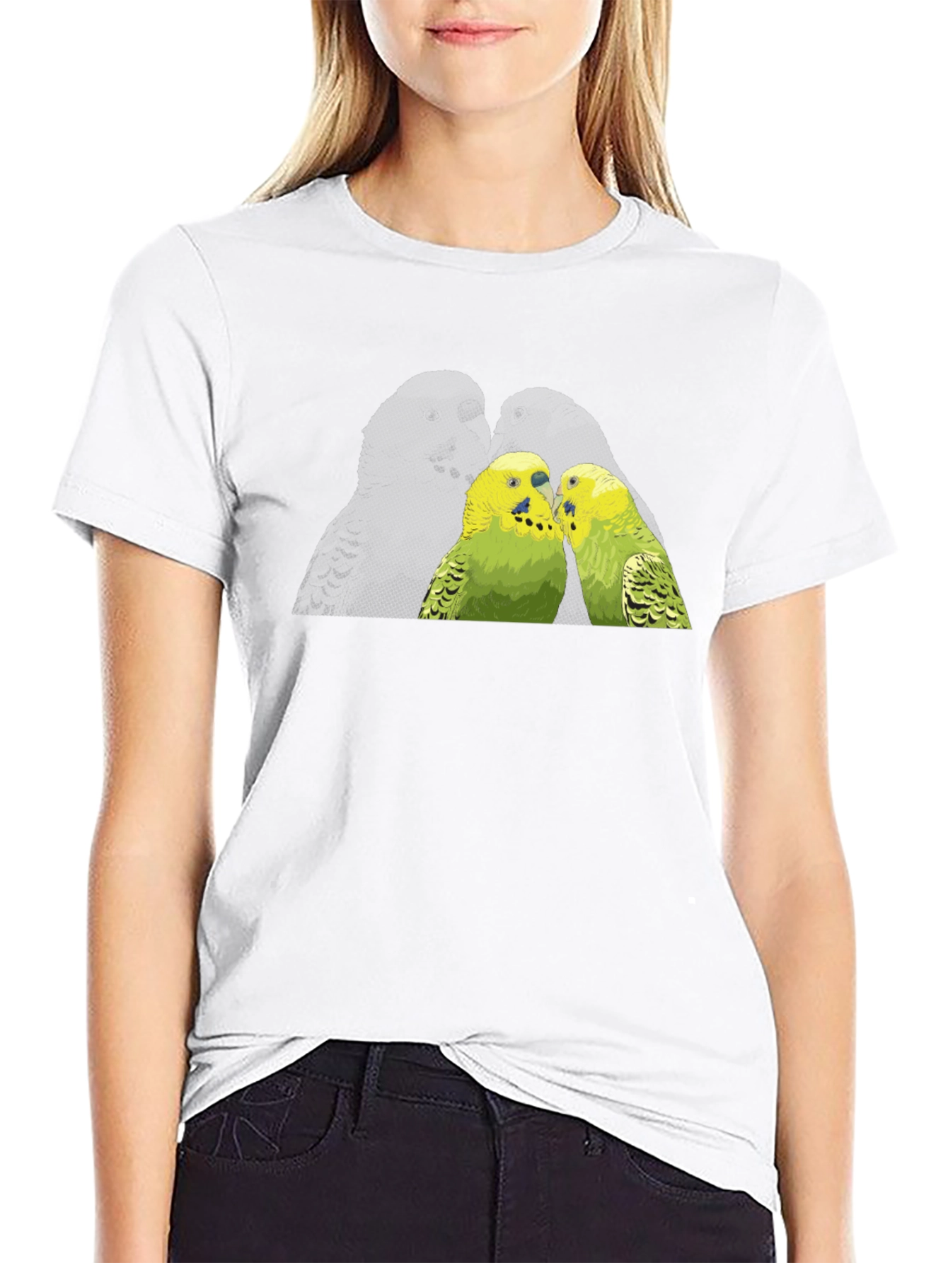 Black Parakeet Kiss Graphic Tee - Black Cotton Shirt view 9