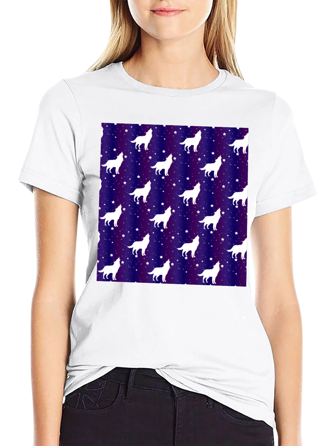 Black Wolf Starry Night Graphic Tee view 9