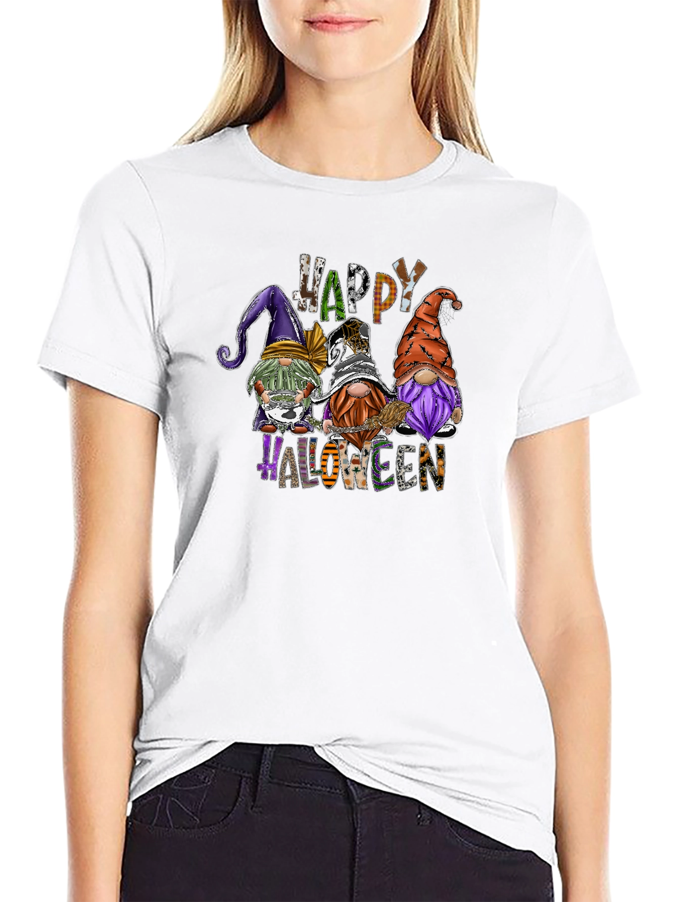 Black Happy Halloween Gnomes Black T-Shirt view 9