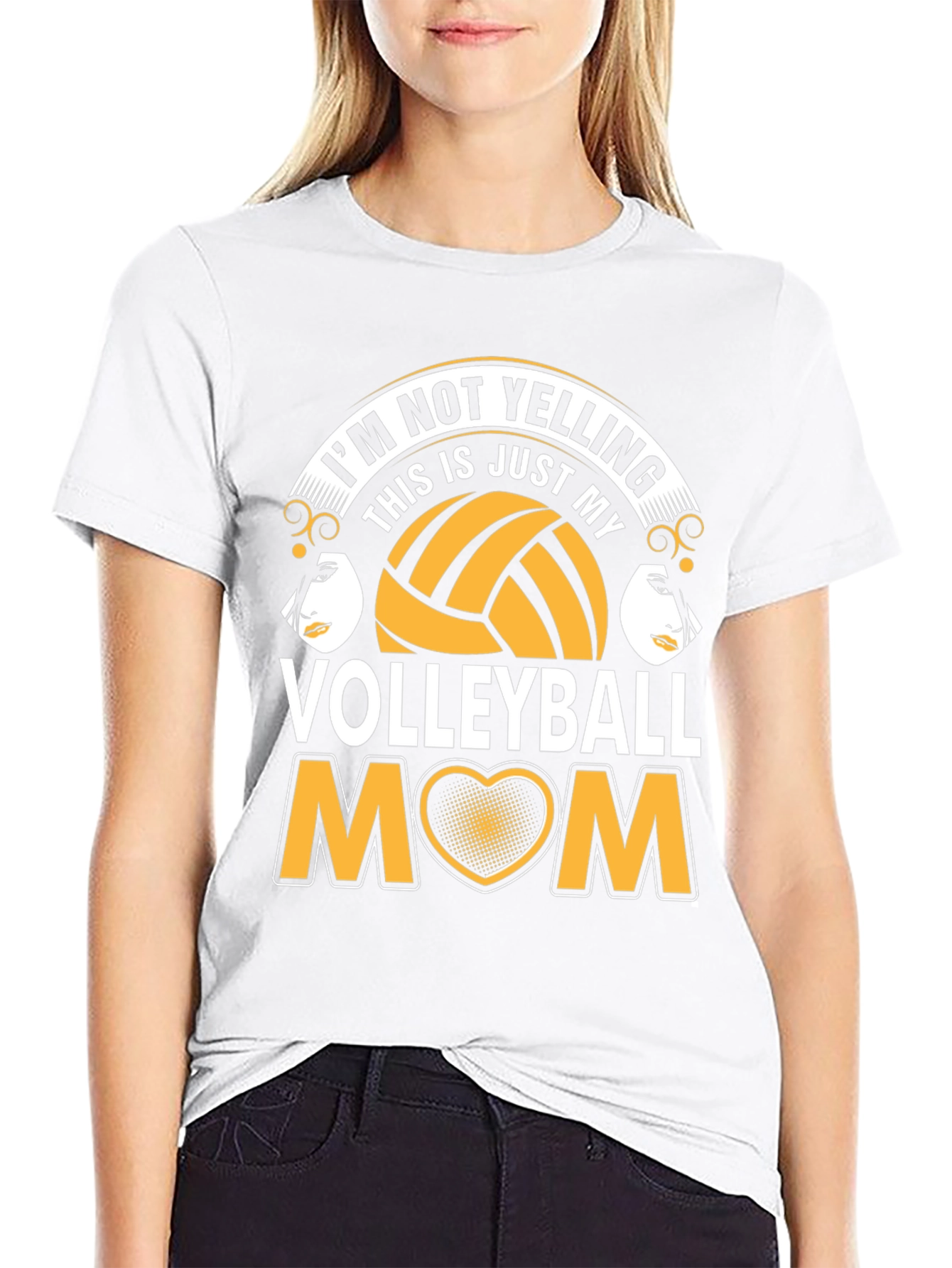 Black Volleyball Mom T-Shirt - I'm Not Yelling! view 9