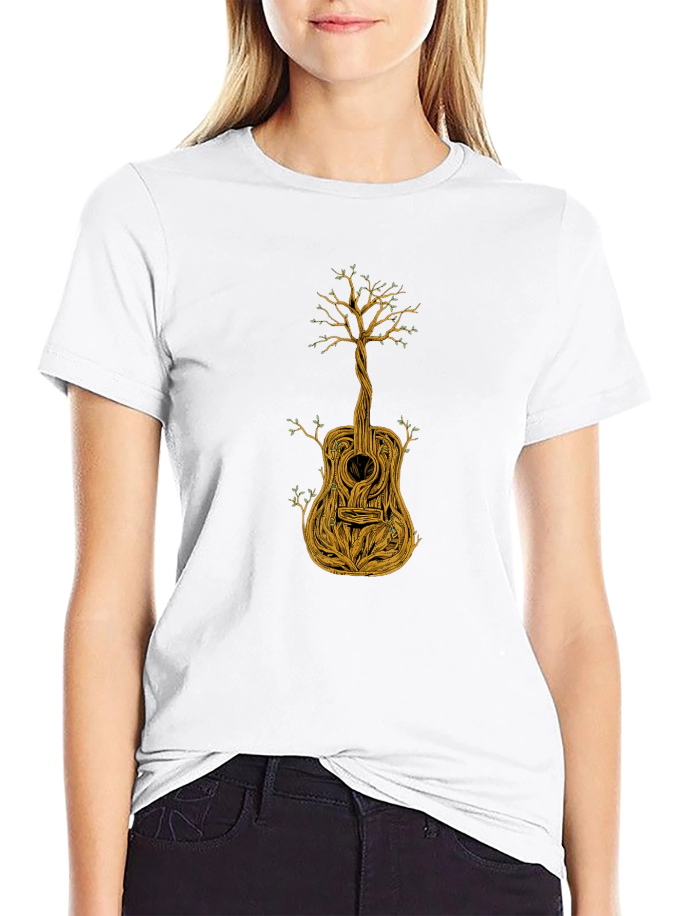 Black Guitar Tree Graphic Tee - Black Cotton Blend view 9