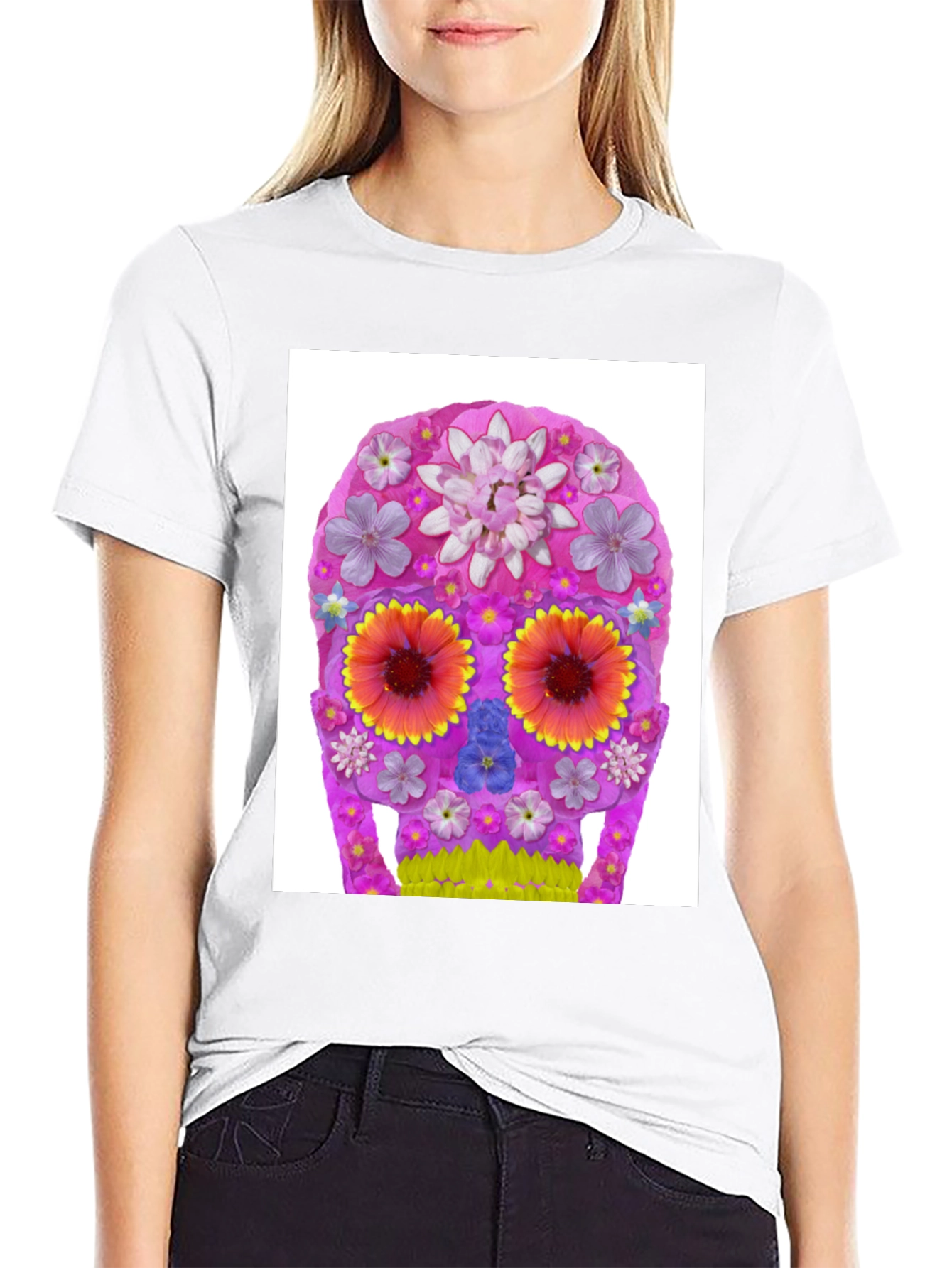 Black Floral Sugar Skull Graphic T-Shirt view 9