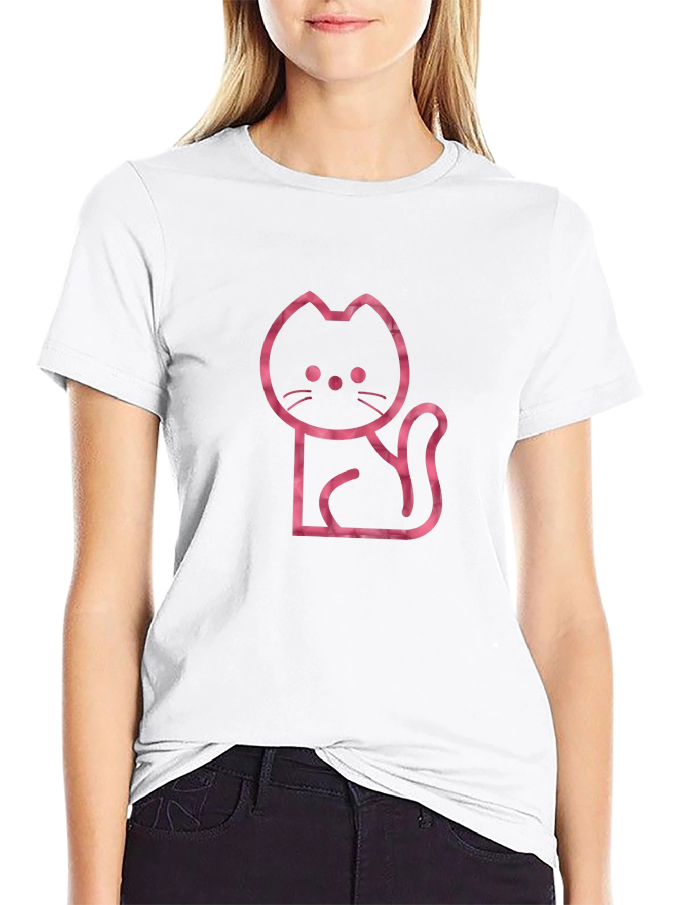 Black Cool Cat Outline Graphic Tee - Black view 9