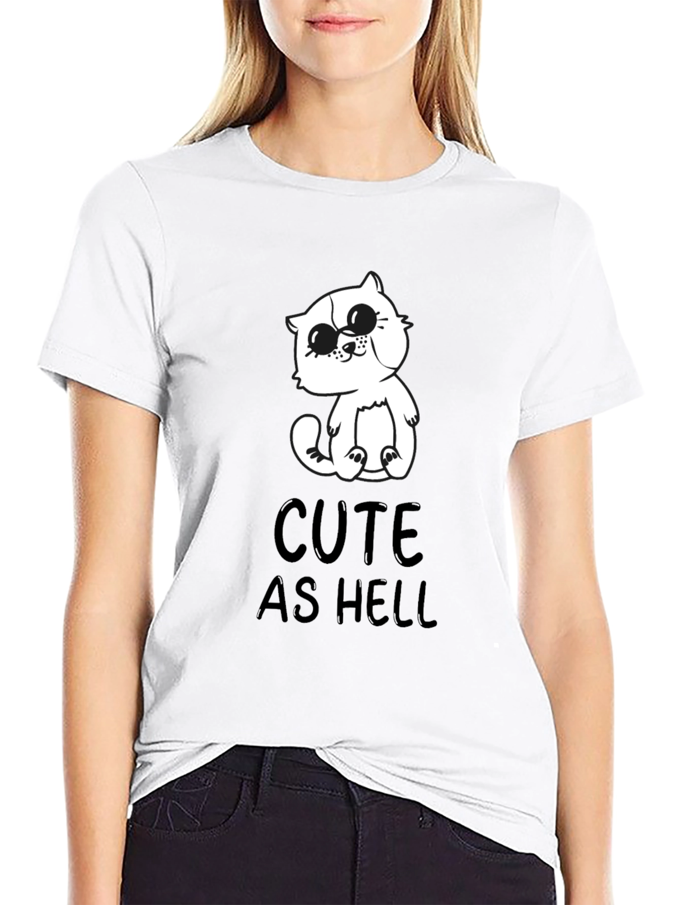Black Cute As Hell Cat Graphic T-Shirt - Black view 9