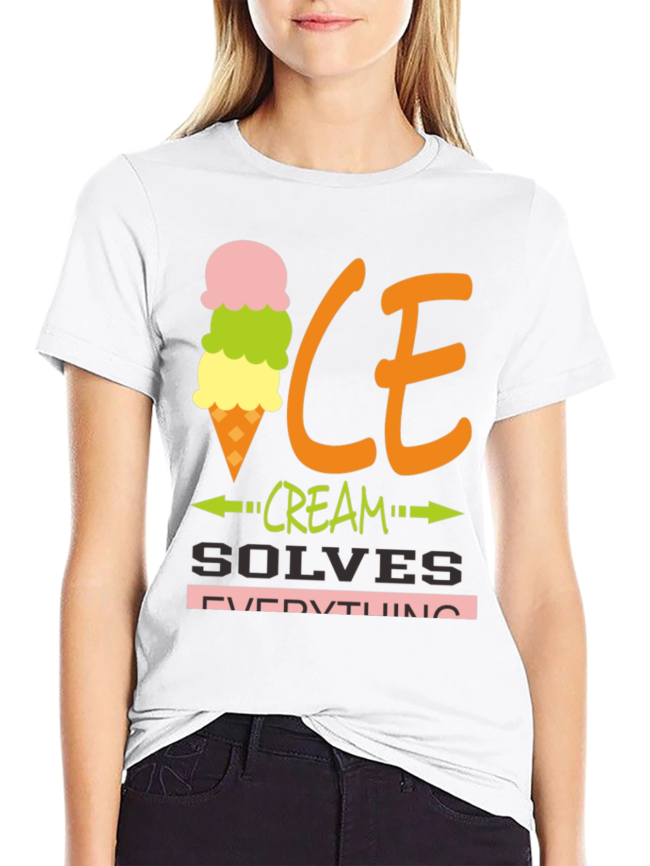 Black Ice Cream Solves Everything Graphic Tee view 9