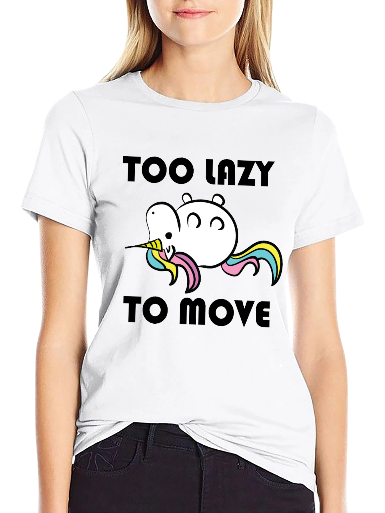 Black Too Lazy to Move Funny Unicorn T-Shirt view 9