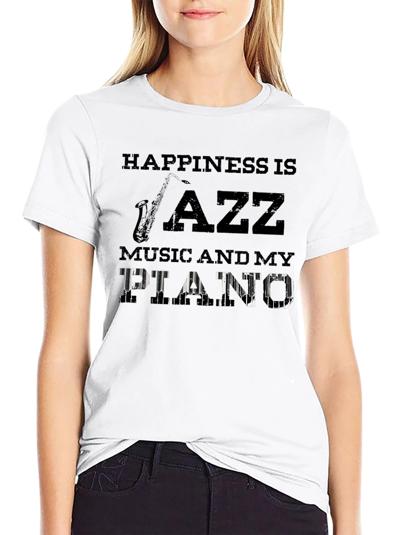 Black Jazz Music Piano T-Shirt: Happiness Is... view 9