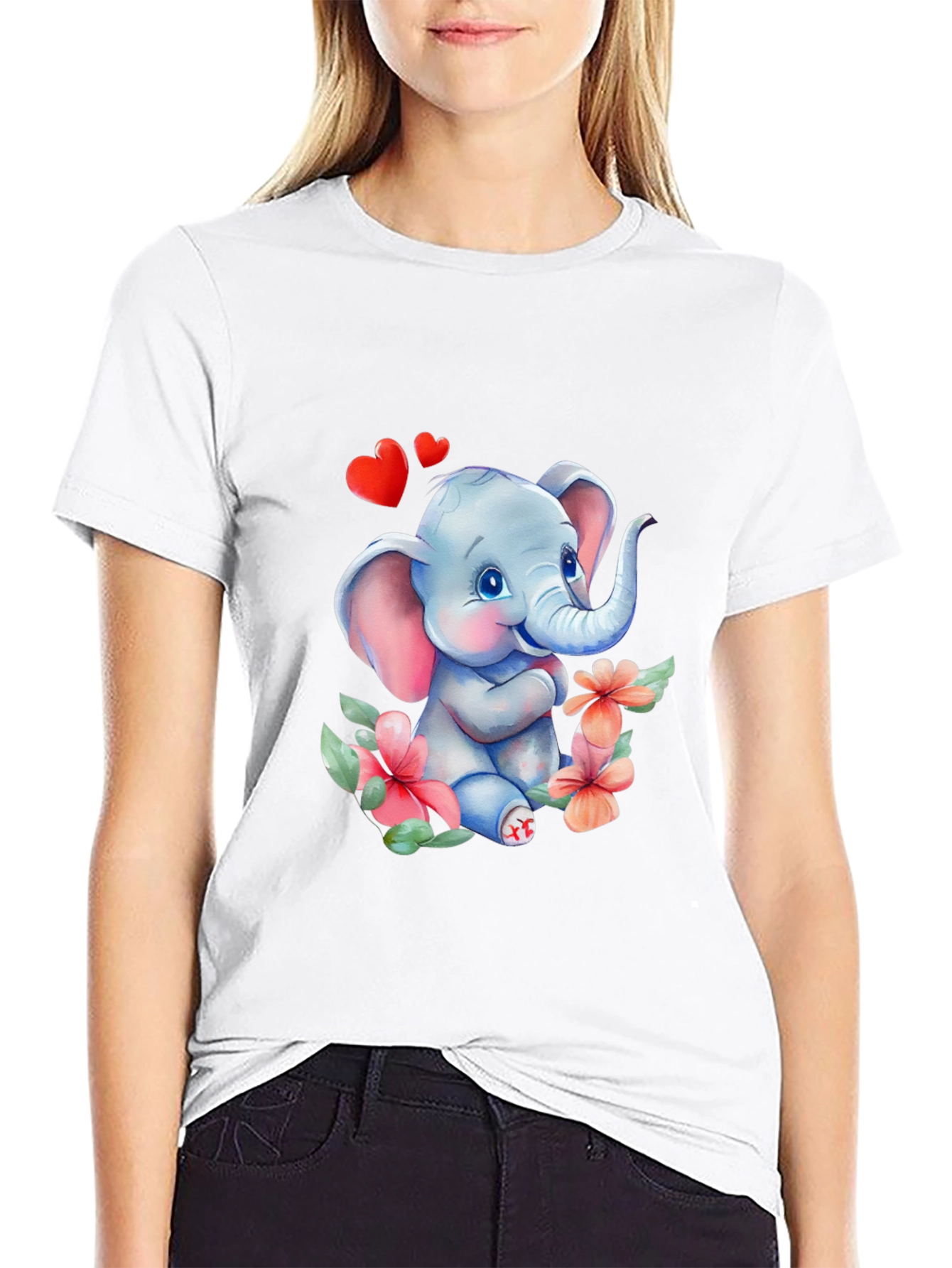 Black Cute Elephant Love Tee - Soft Cotton Blend view 9