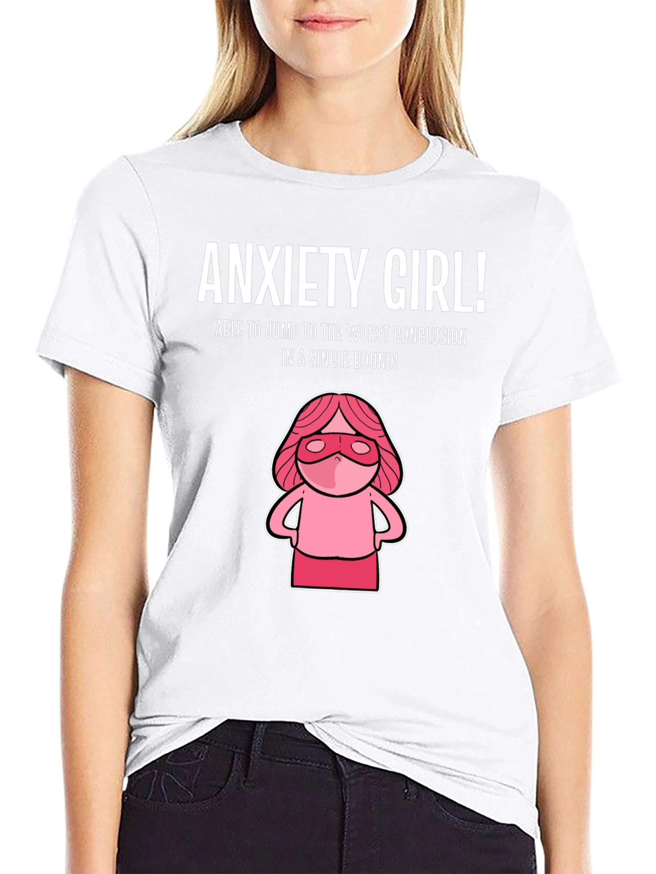 Black Anxiety Girl T-Shirt - Funny Graphic Tee view 9