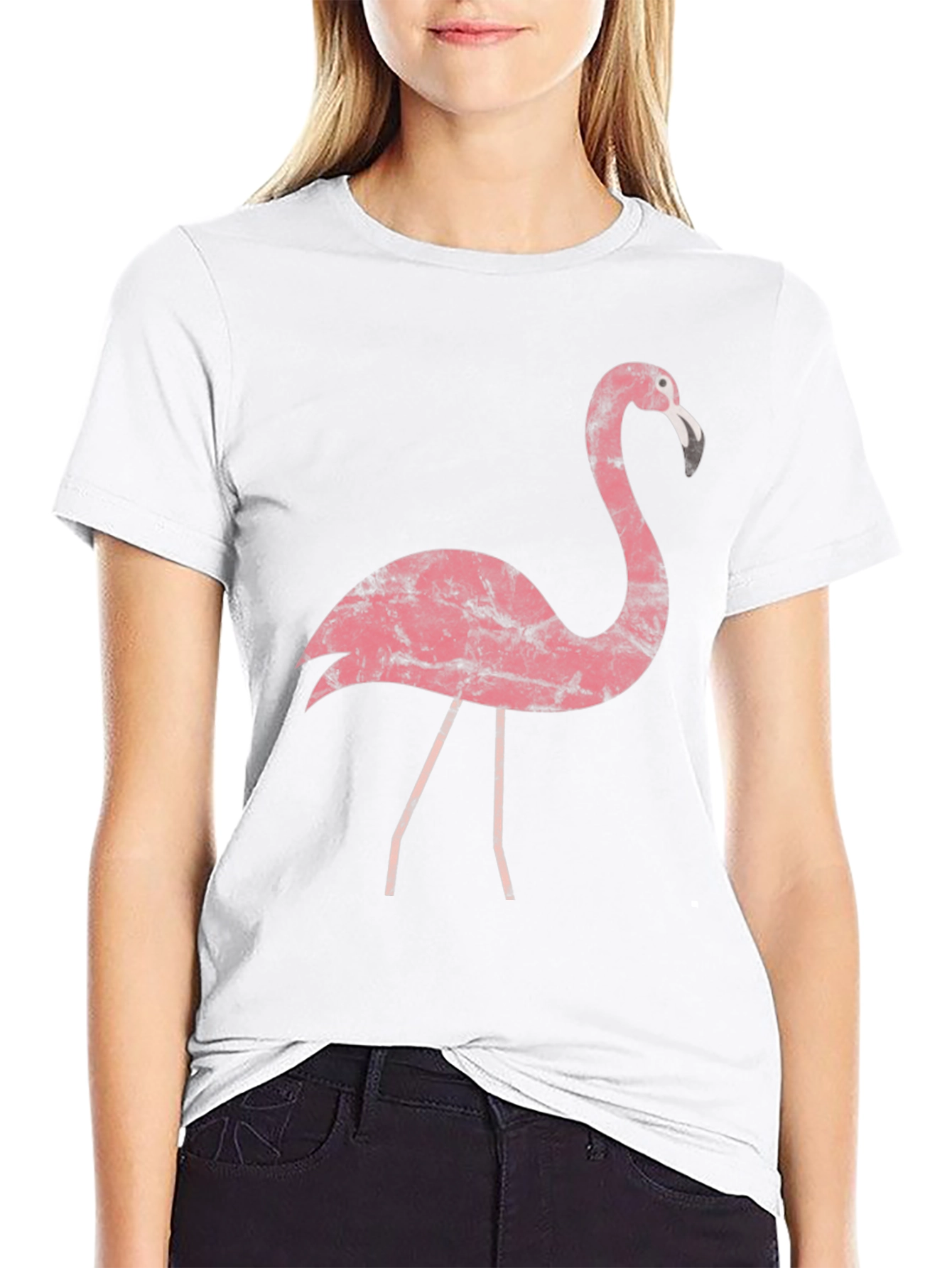 Black Vintage Flamingo Graphic Tee - Black Cotton T-Shirt view 9