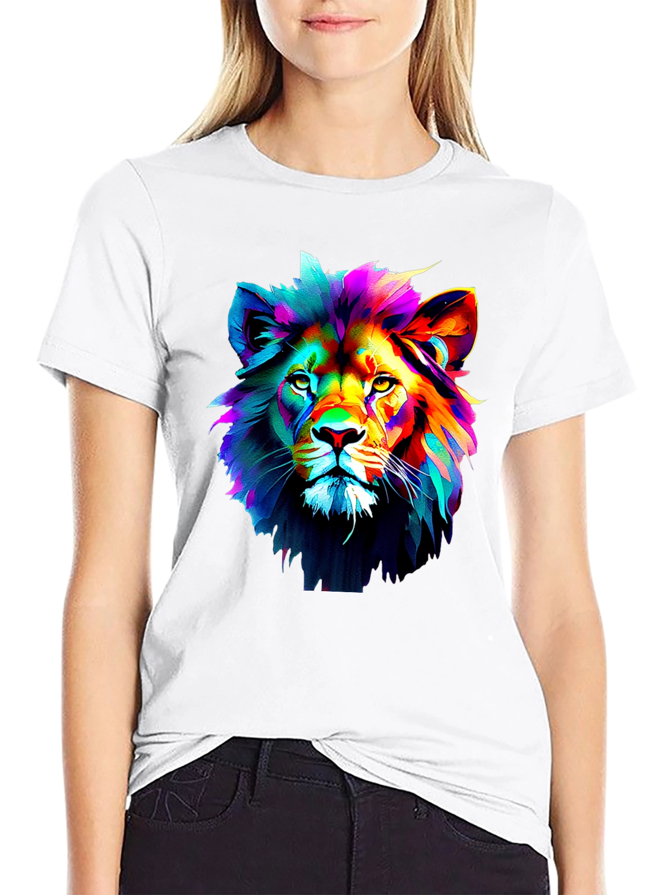 Black Vibrant Lion Graphic Black T-Shirt view 9