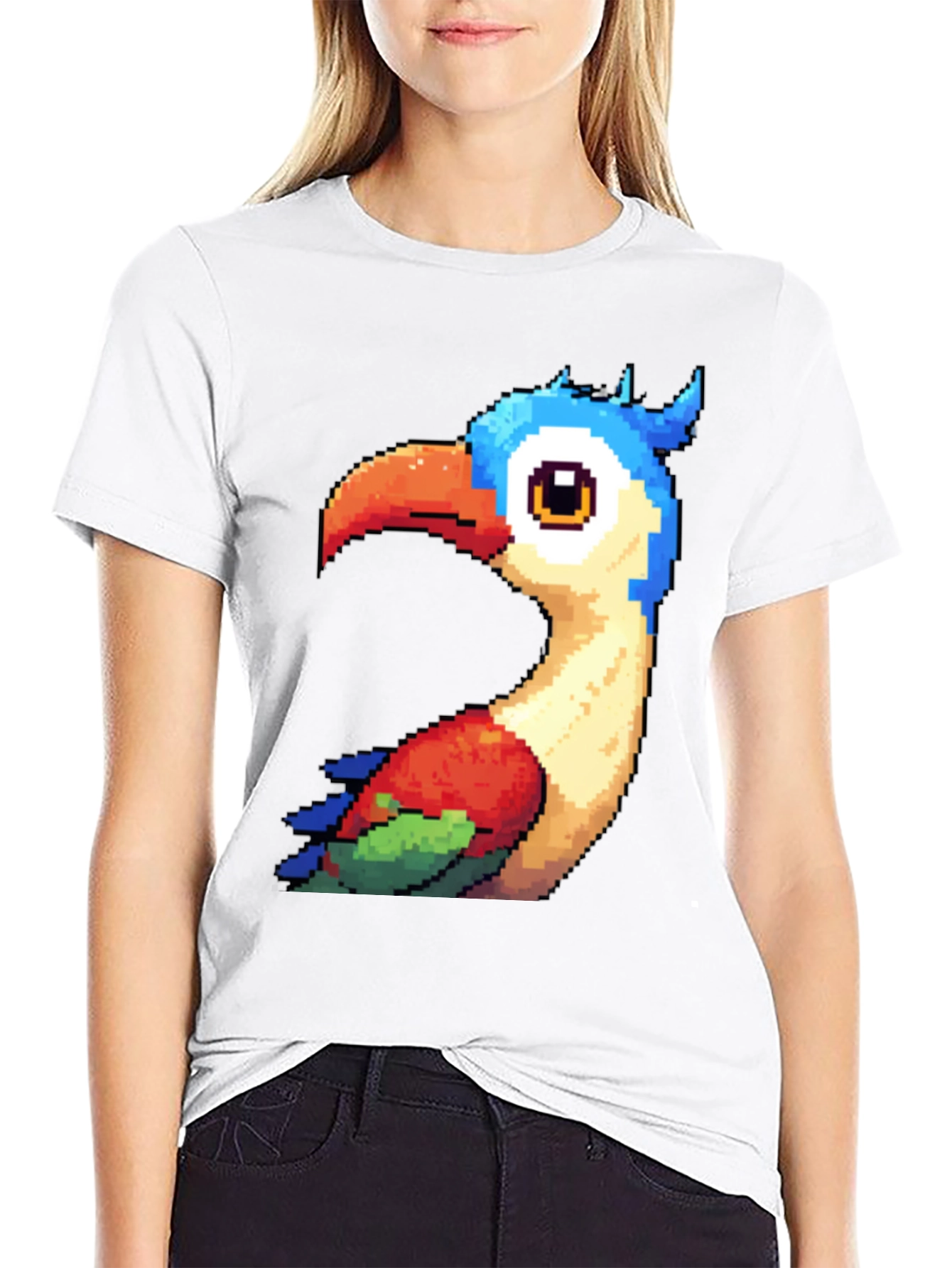 Black Pixel Art Bird Graphic T-Shirt - Black view 9