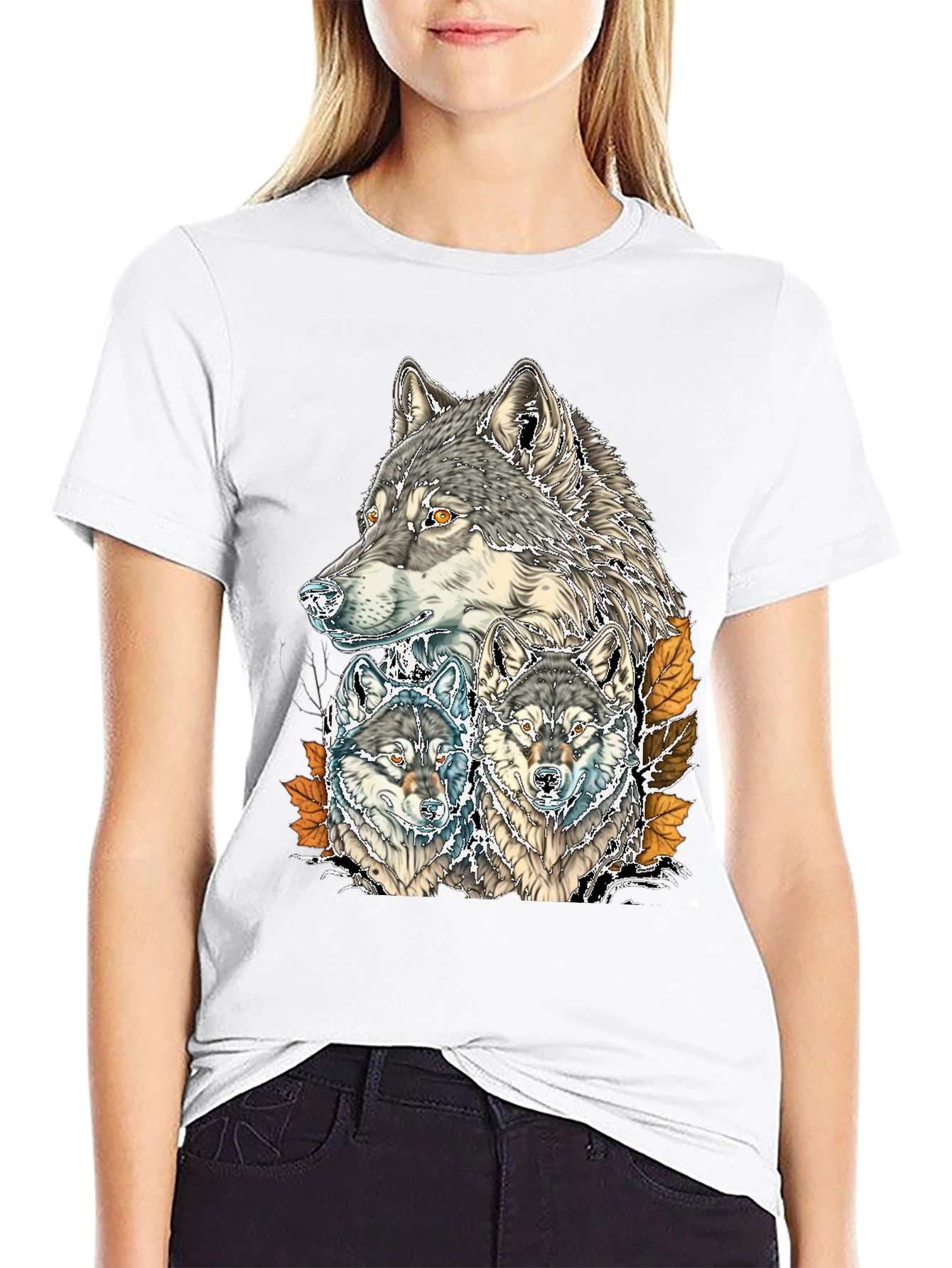 Black Wolf Pack Graphic Print Tee - Black Cotton view 9
