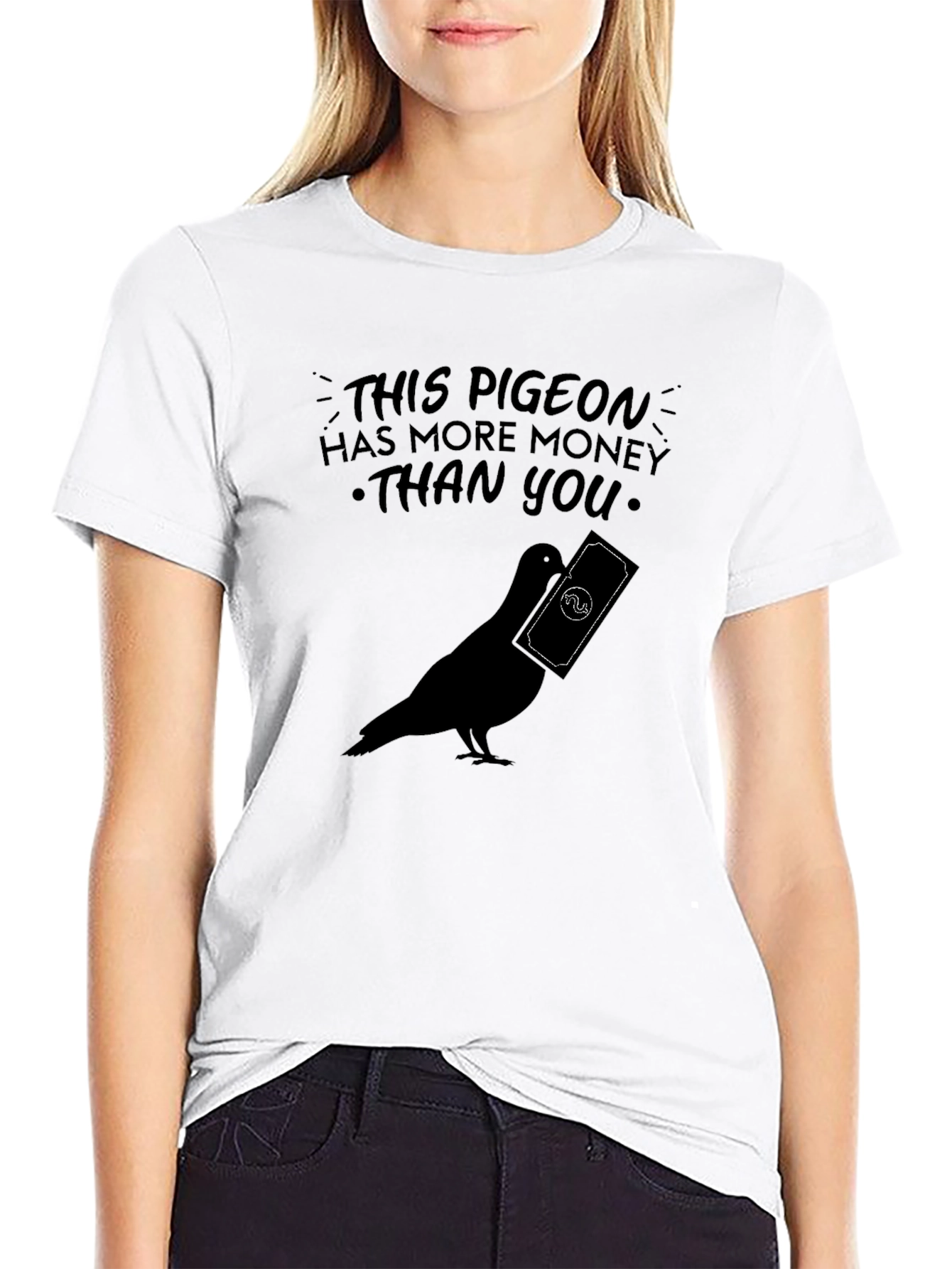 Black Pigeon With Money Graphic Tee - Funny Novelty T-Shirt view 9
