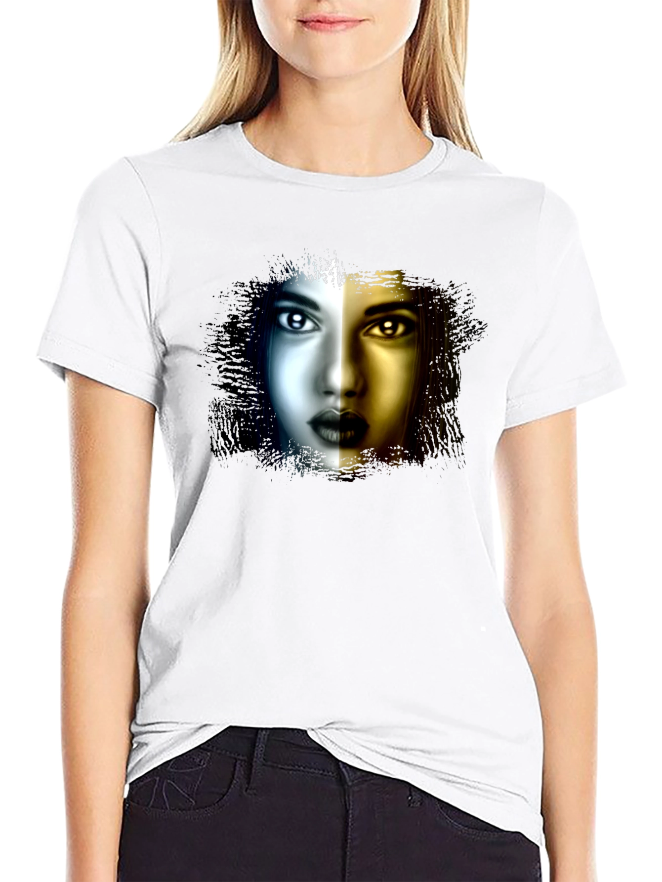 Black Artistic Woman Face Graphic Black T-Shirt view 9