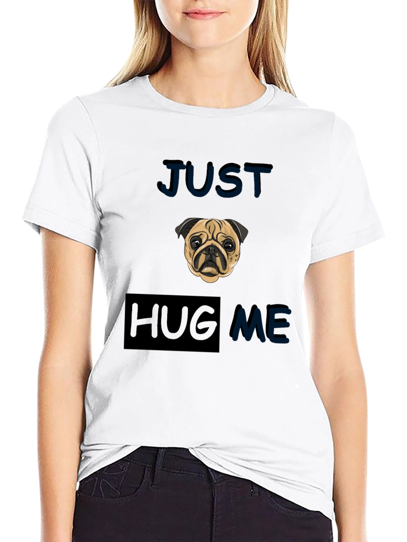 Pug 'Just Hug Me' Black T-Shirt - 9