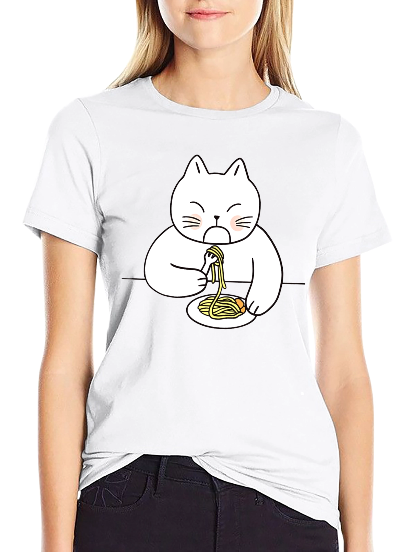 Black Cat Eating Spaghetti Funny T-Shirt view 9