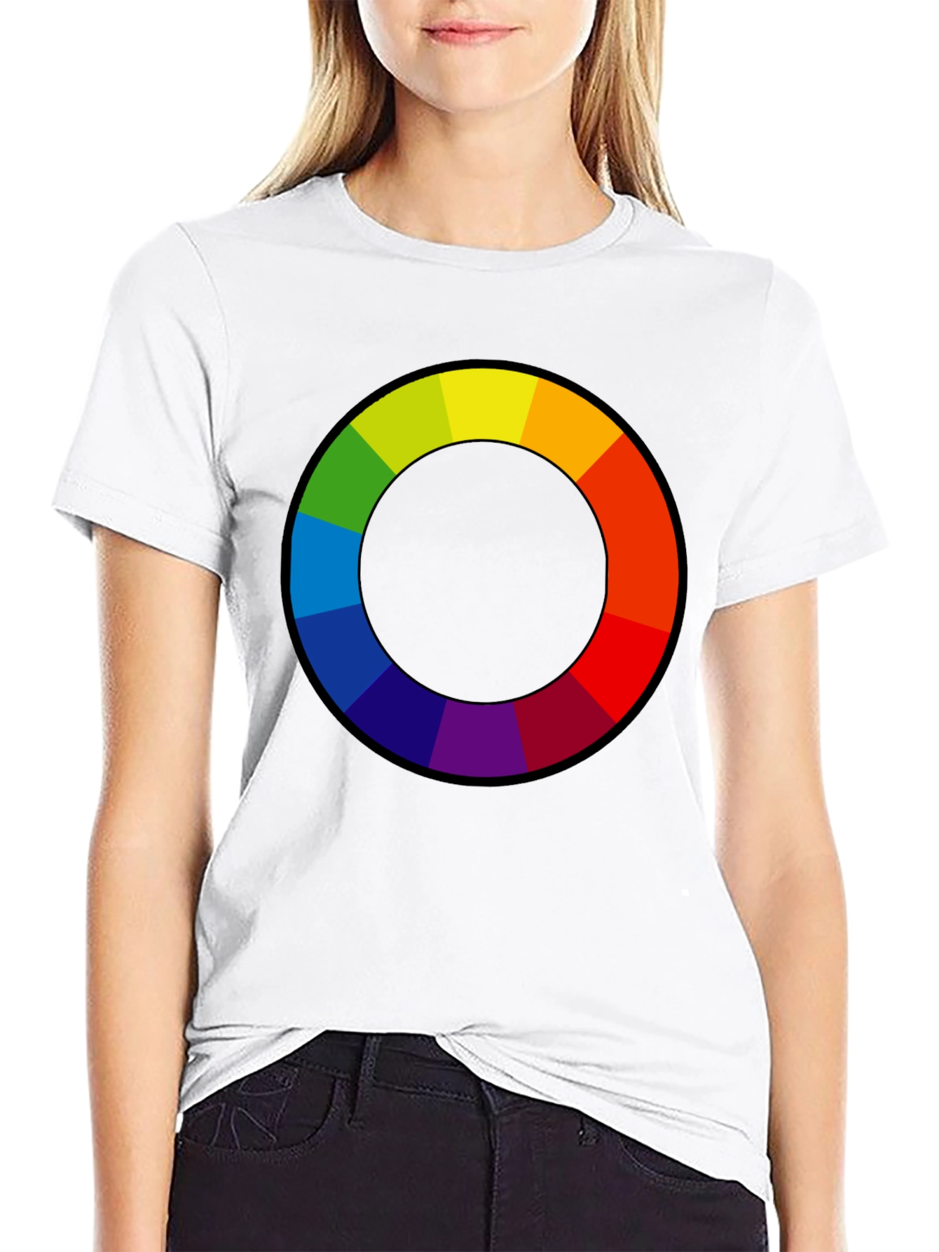 Black Vibrant Color Wheel Graphic T-Shirt view 9