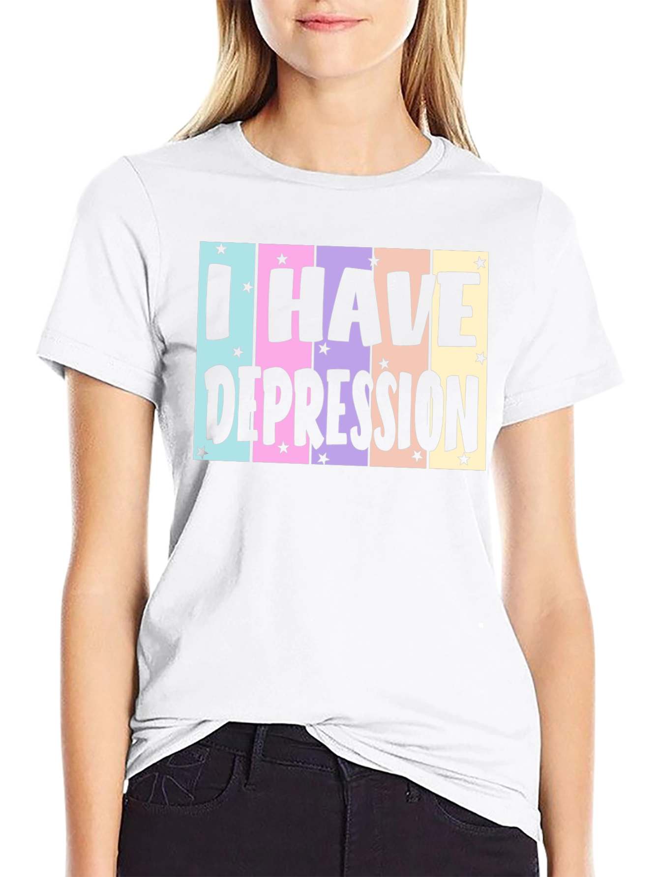 Black I Have Depression T-Shirt, Black Cotton Tee, Graphic Print view 9