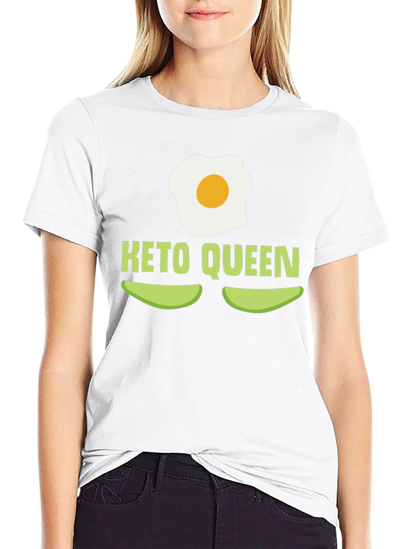 Black Keto Queen T-Shirt - Egg & Avocado Graphic Tee view 9